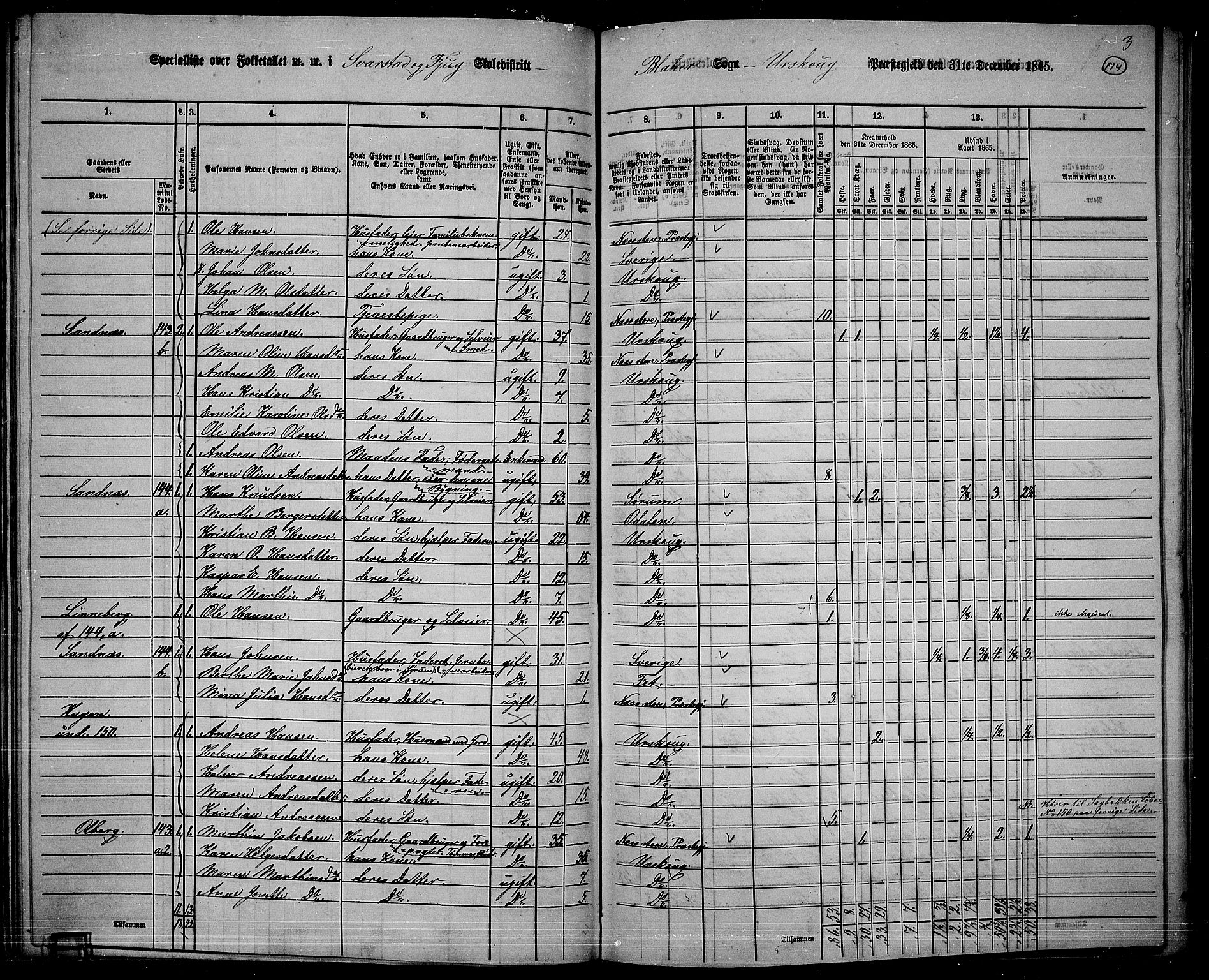 RA, 1865 census for Aurskog, 1865, p. 161