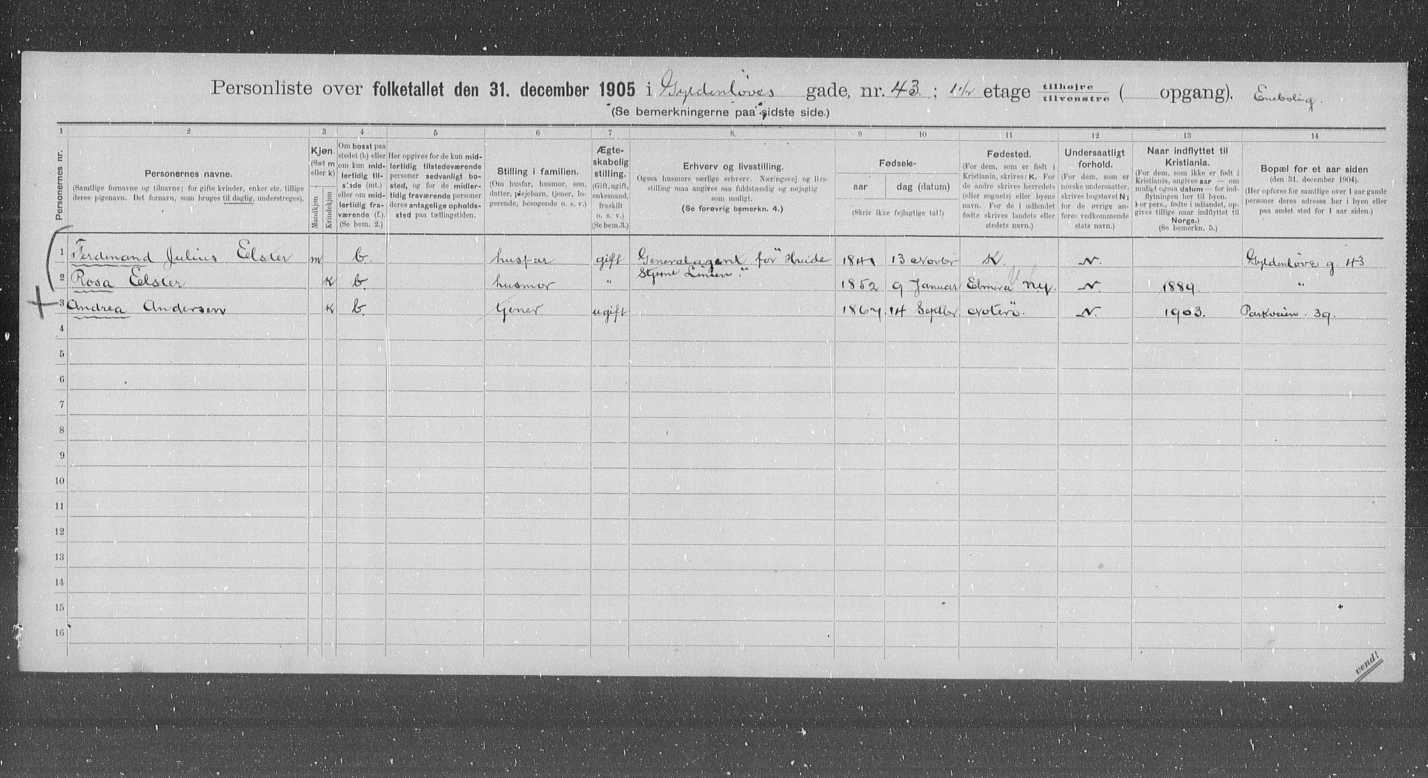 OBA, Municipal Census 1905 for Kristiania, 1905, p. 17173