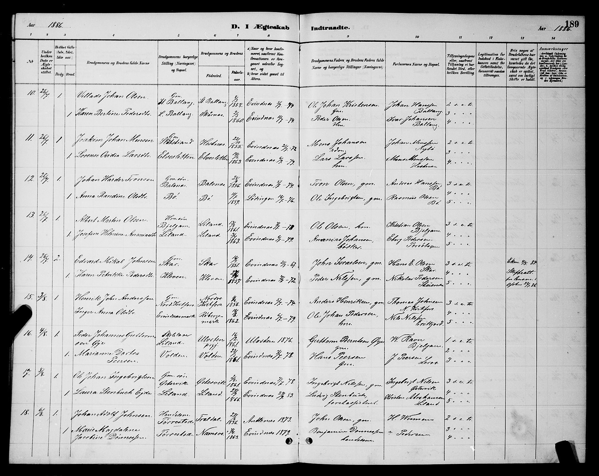 Ministerialprotokoller, klokkerbøker og fødselsregistre - Nordland, AV/SAT-A-1459/863/L0914: Parish register (copy) no. 863C04, 1886-1897, p. 189