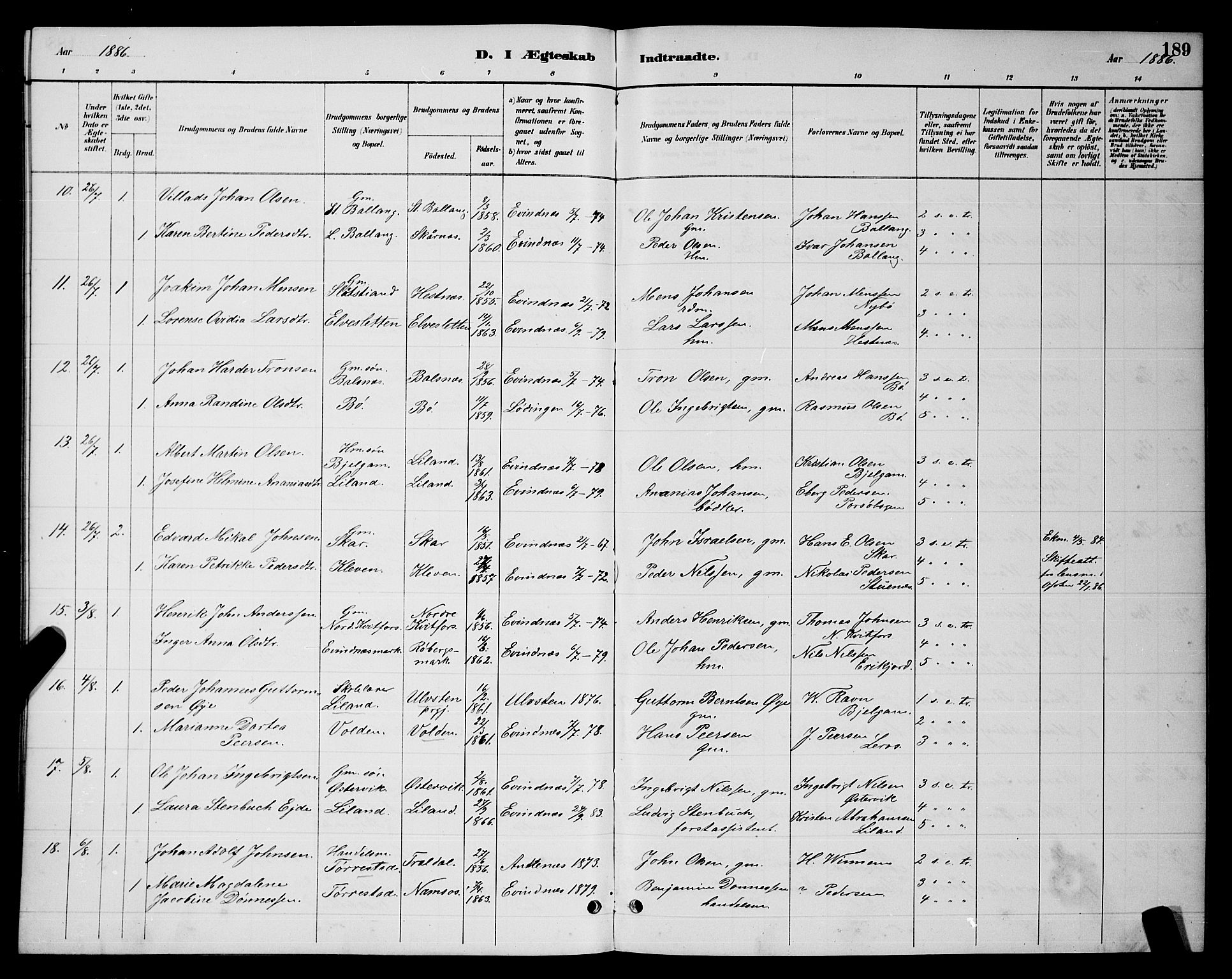 Ministerialprotokoller, klokkerbøker og fødselsregistre - Nordland, AV/SAT-A-1459/863/L0914: Parish register (copy) no. 863C04, 1886-1897, p. 189