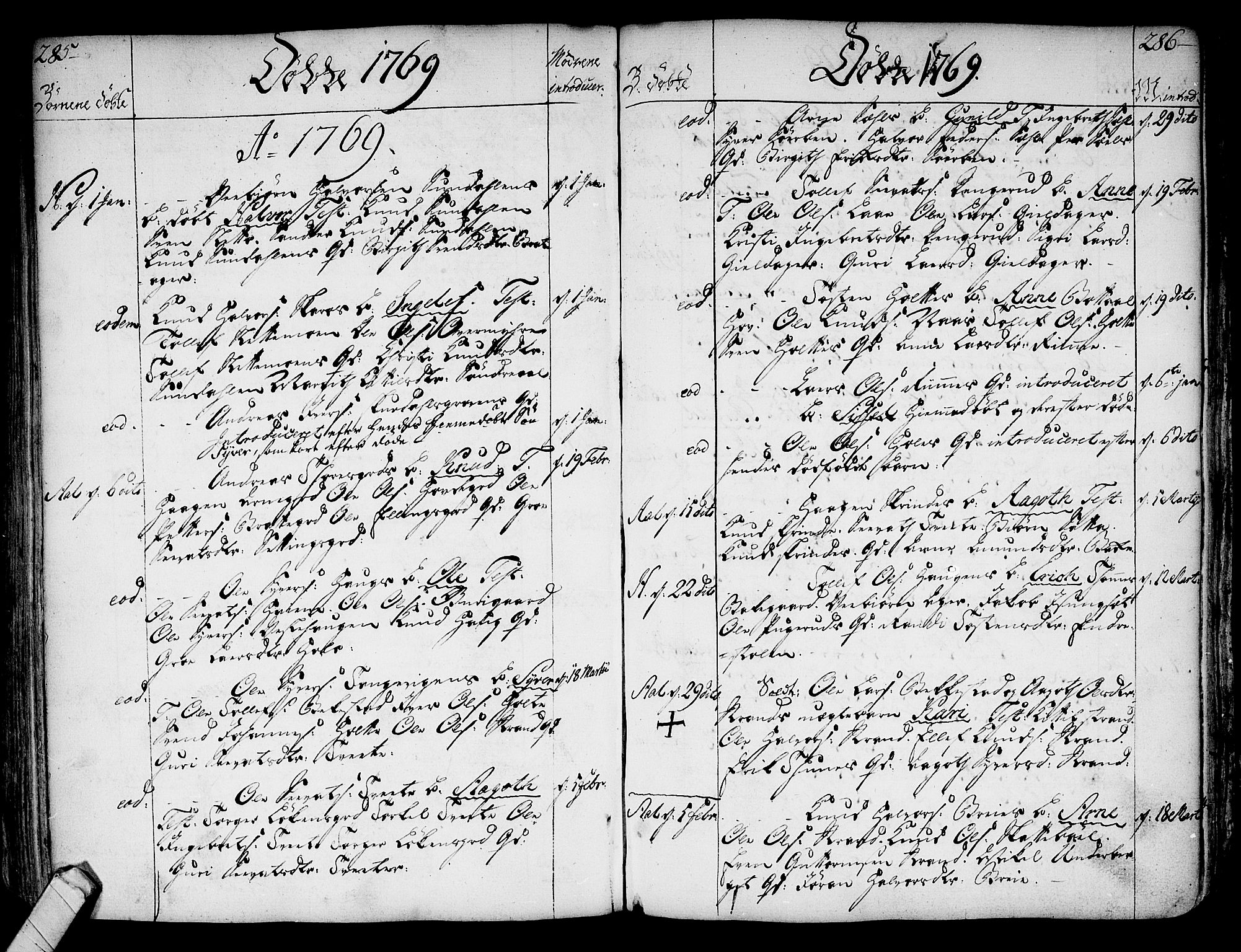 Ål kirkebøker, SAKO/A-249/F/Fa/L0001: Parish register (official) no. I 1, 1744-1769, p. 285-286