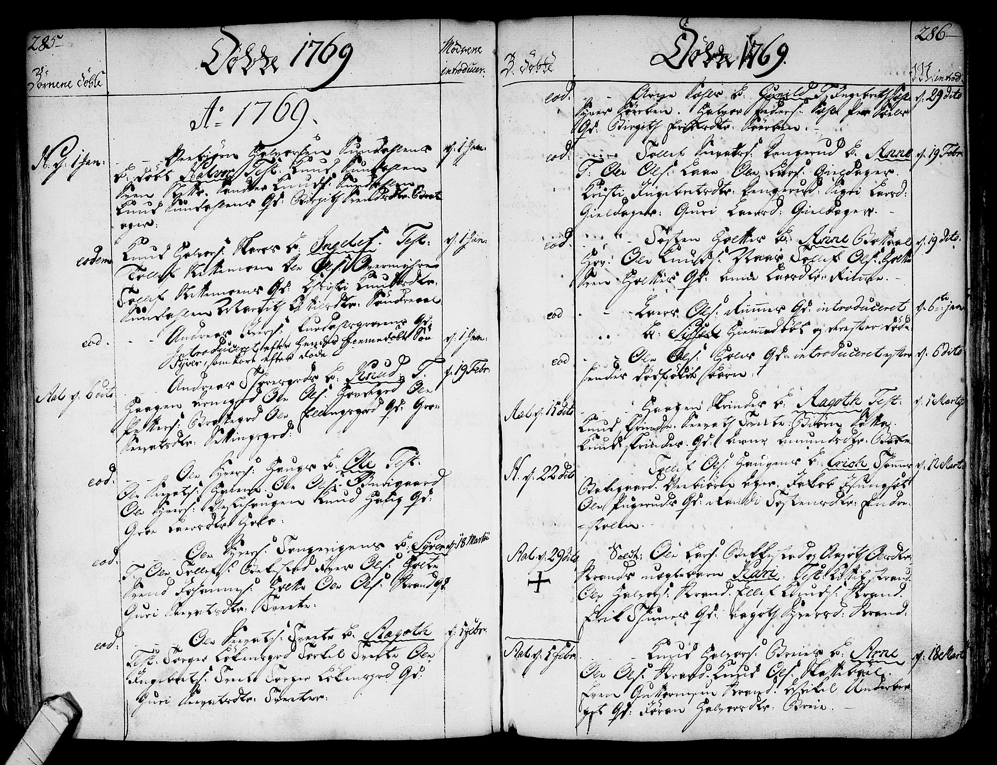 Ål kirkebøker, AV/SAKO-A-249/F/Fa/L0001: Parish register (official) no. I 1, 1744-1769, p. 285-286