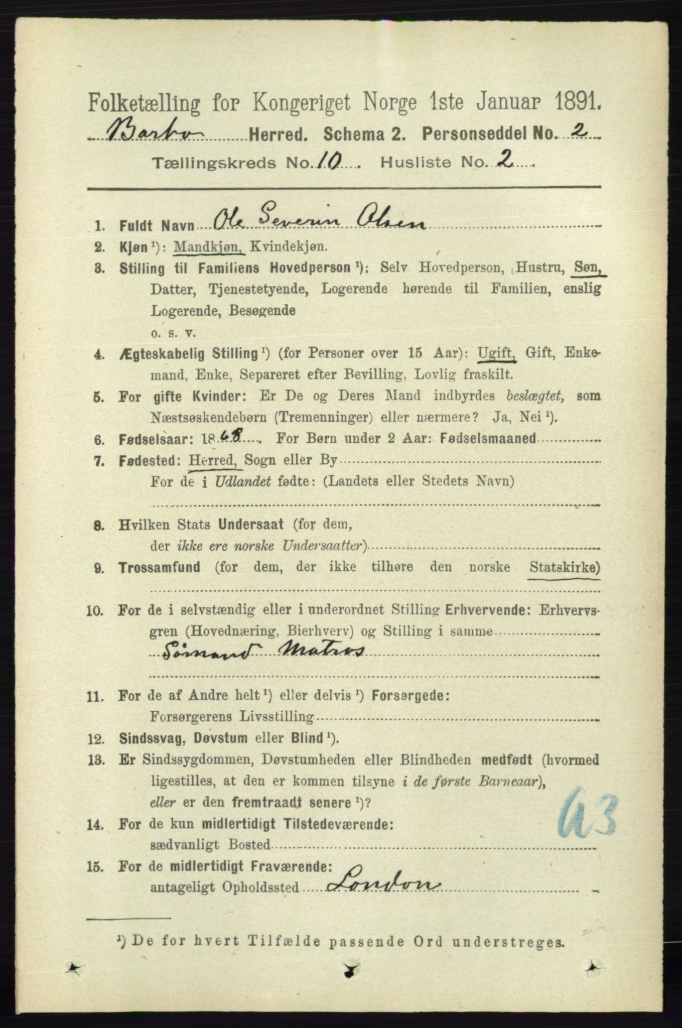 RA, 1891 census for 0990 Barbu, 1891, p. 7900