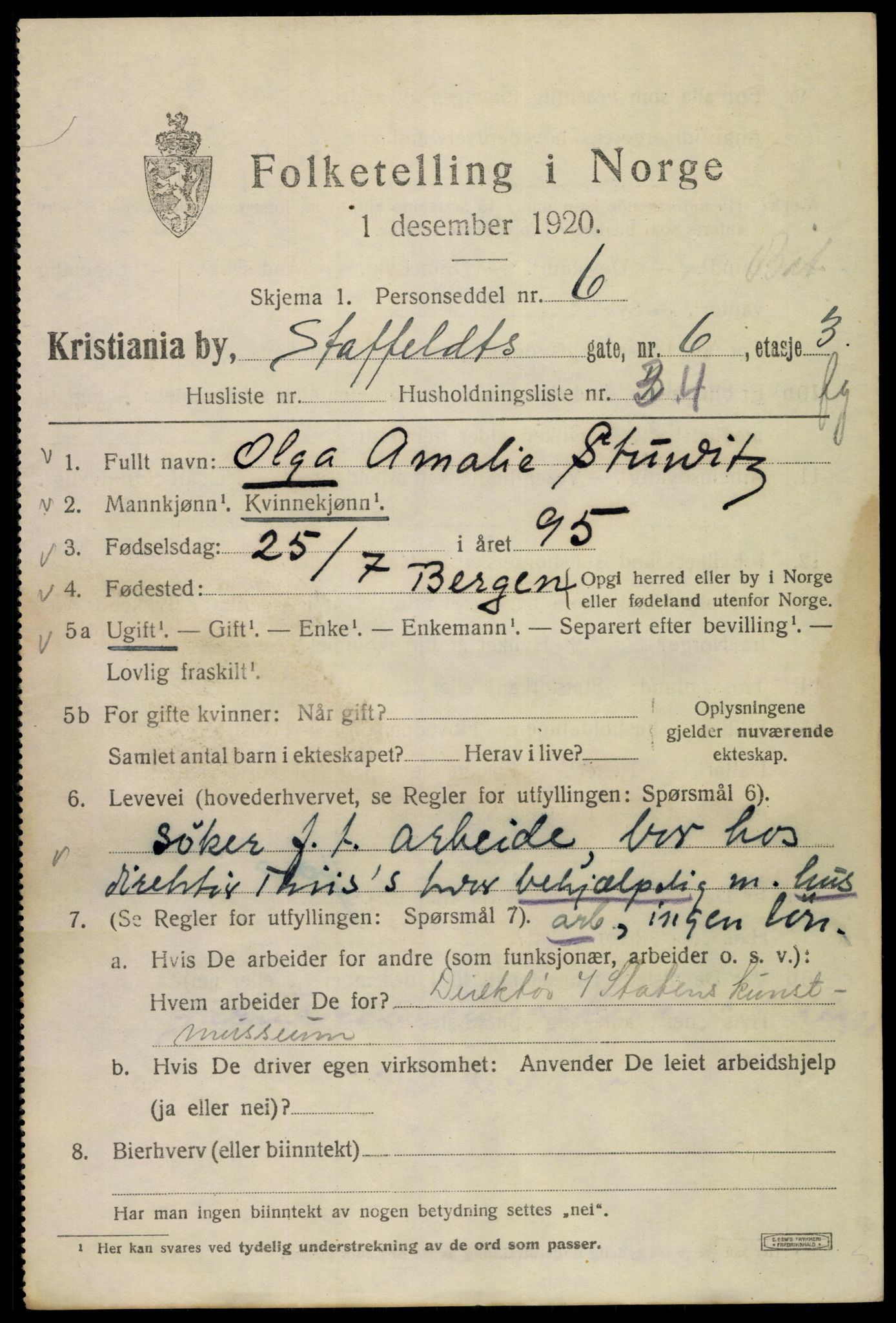 SAO, 1920 census for Kristiania, 1920, p. 536197