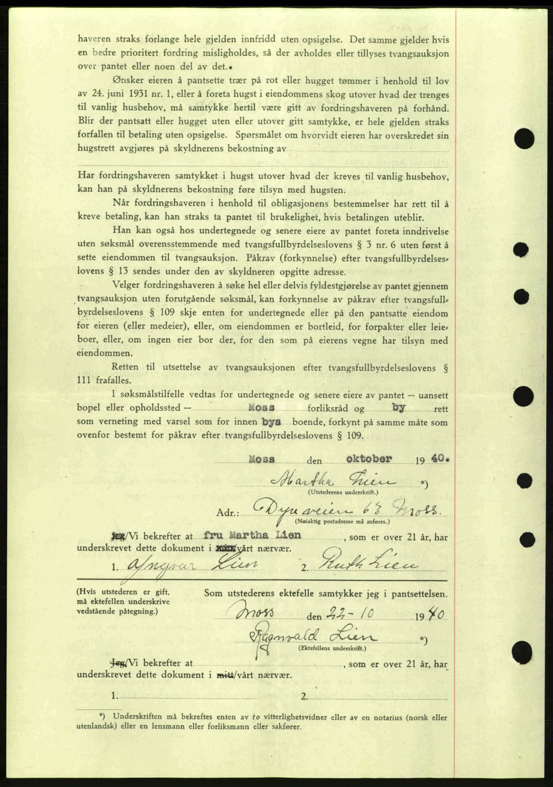 Moss sorenskriveri, AV/SAO-A-10168: Mortgage book no. B10, 1940-1941, Diary no: : 1397/1940