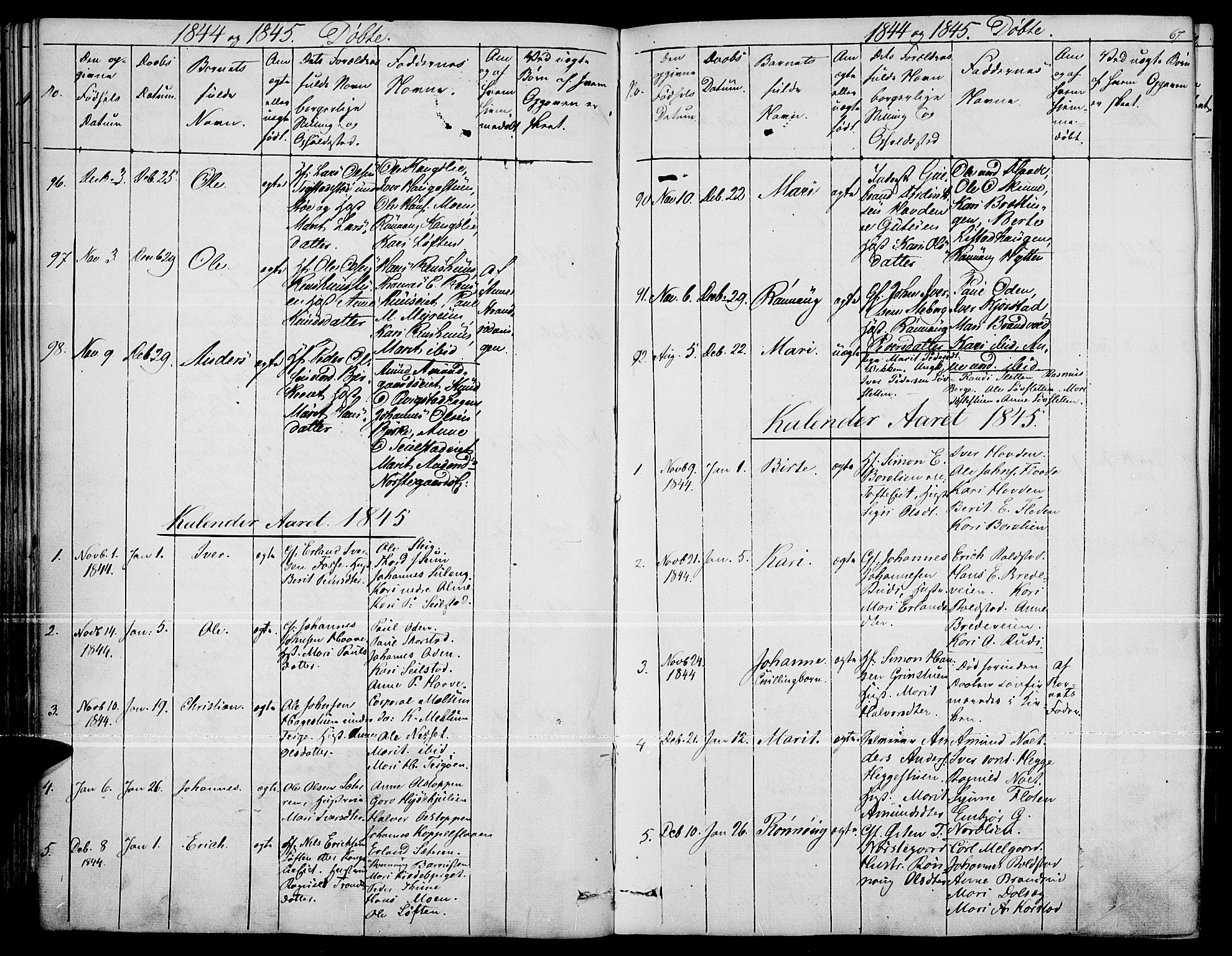 Fron prestekontor, SAH/PREST-078/H/Ha/Haa/L0004: Parish register (official) no. 4, 1839-1848, p. 67