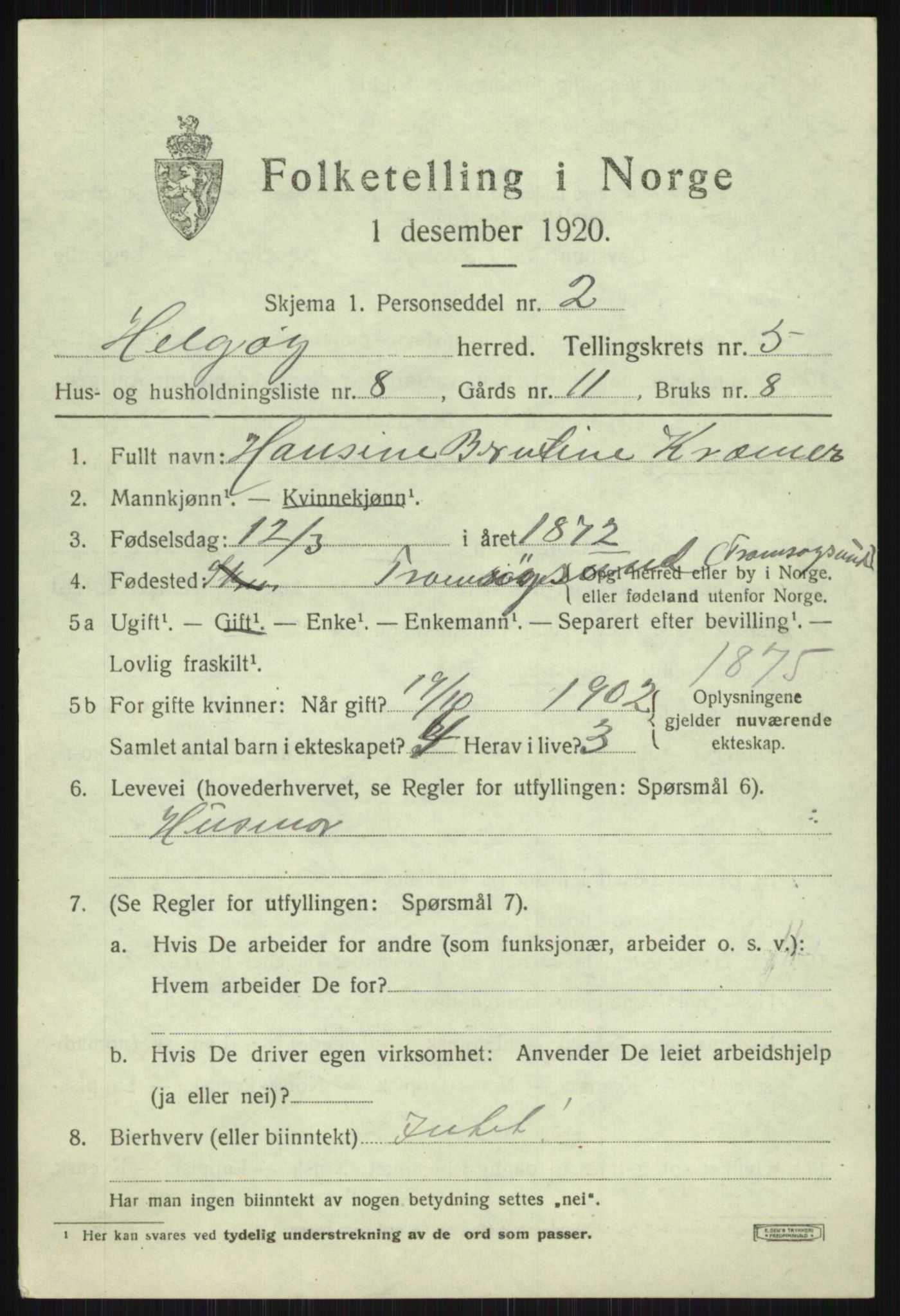 SATØ, 1920 census for Helgøy, 1920, p. 2035