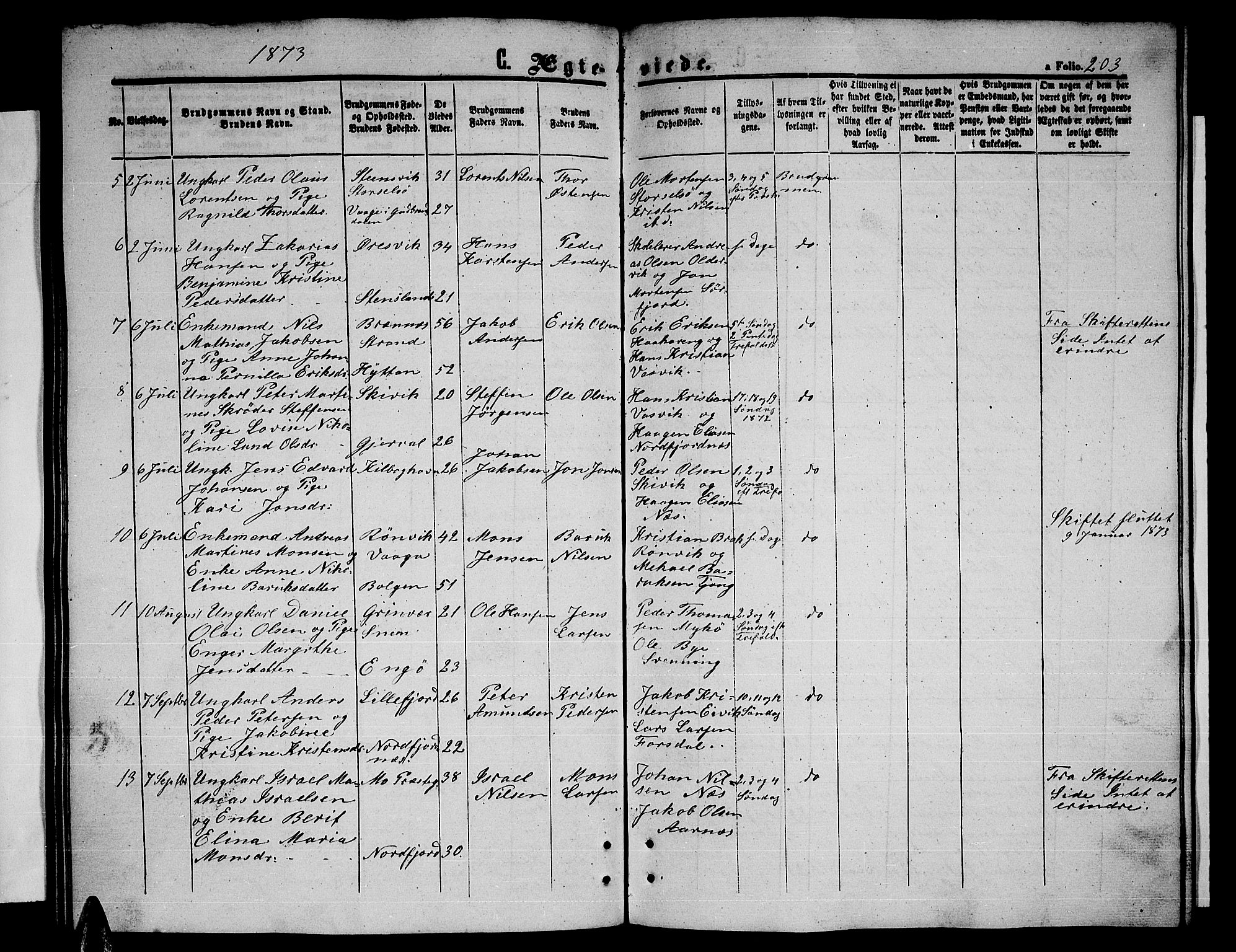 Ministerialprotokoller, klokkerbøker og fødselsregistre - Nordland, AV/SAT-A-1459/841/L0619: Parish register (copy) no. 841C03, 1856-1876, p. 203