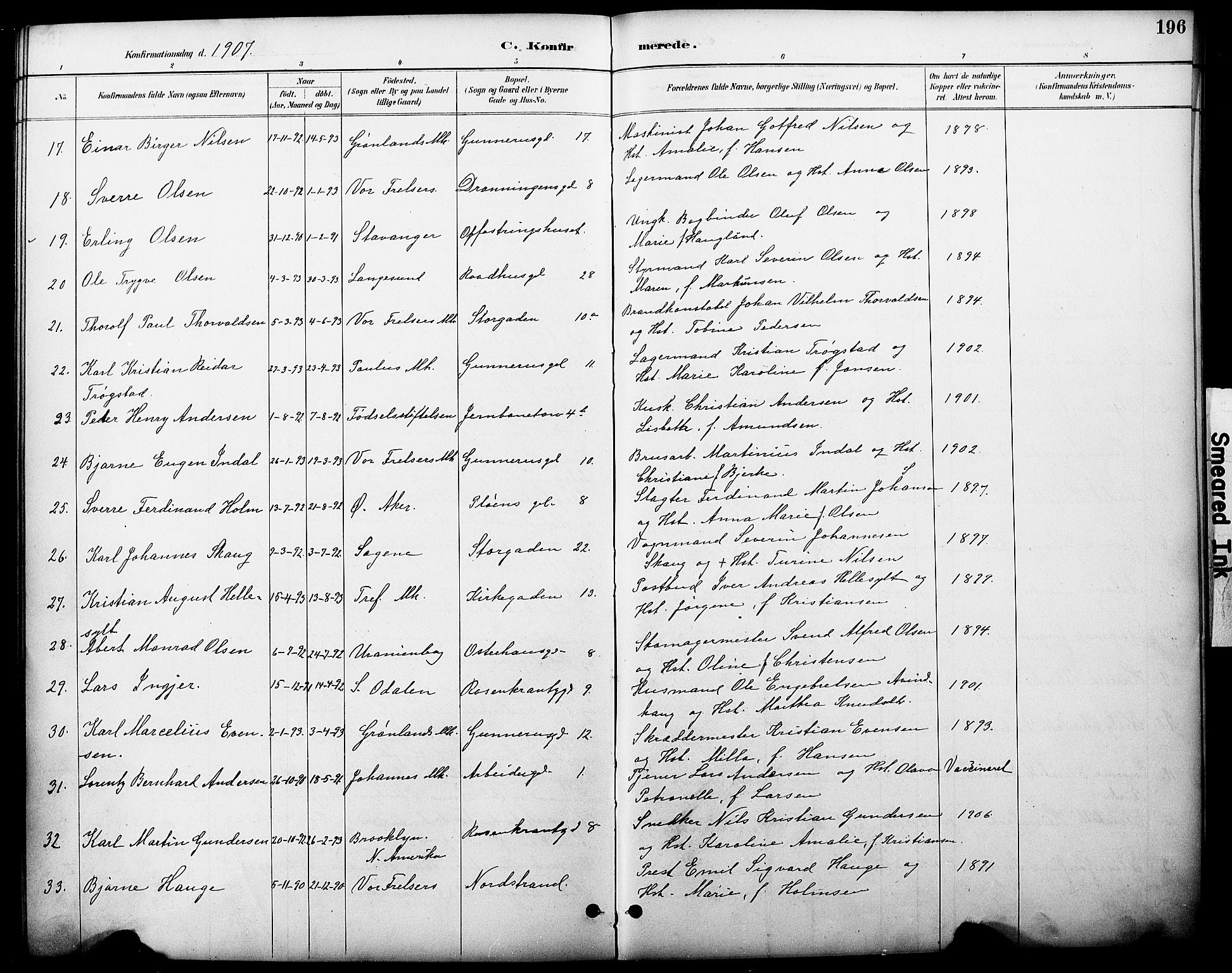 Oslo domkirke Kirkebøker, AV/SAO-A-10752/F/Fa/L0030: Parish register (official) no. 30, 1887-1918, p. 196
