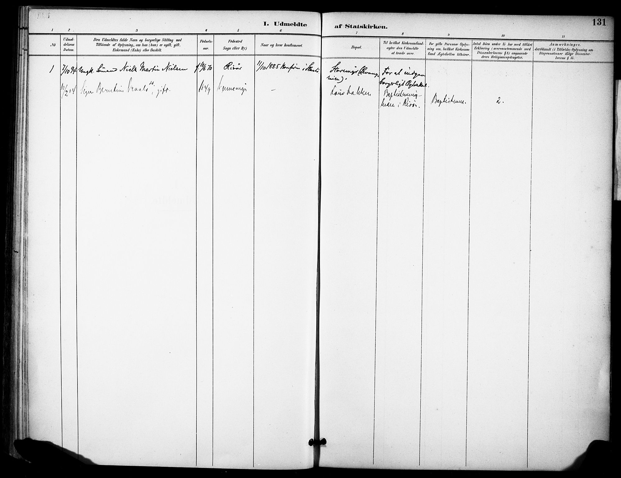 Skåtøy kirkebøker, AV/SAKO-A-304/F/Fb/L0001: Parish register (official) no. II 1, 1892-1916, p. 131