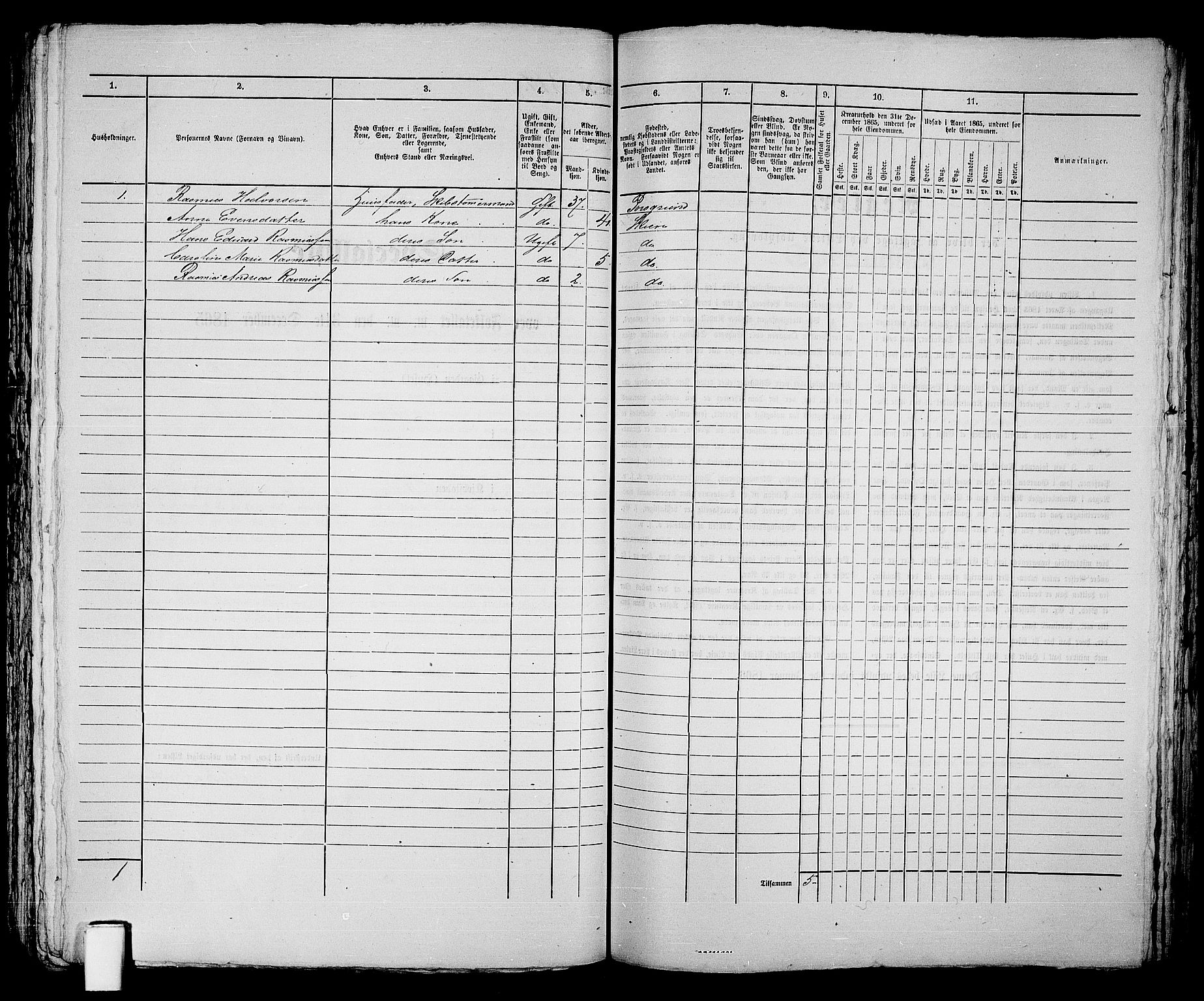 RA, 1865 census for Skien, 1865, p. 653