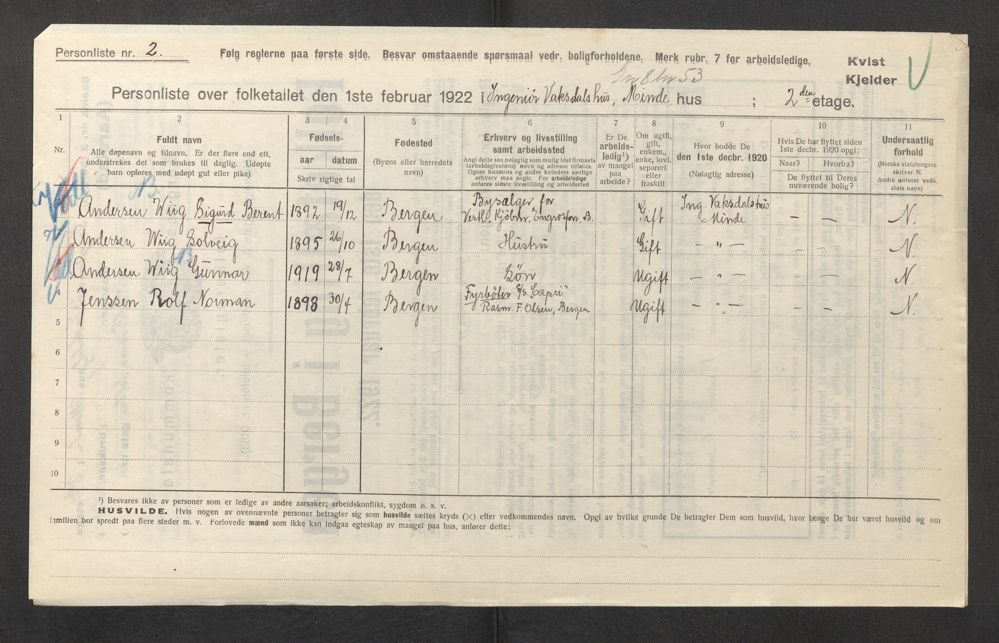 SAB, Municipal Census 1922 for Bergen, 1922, p. 59568