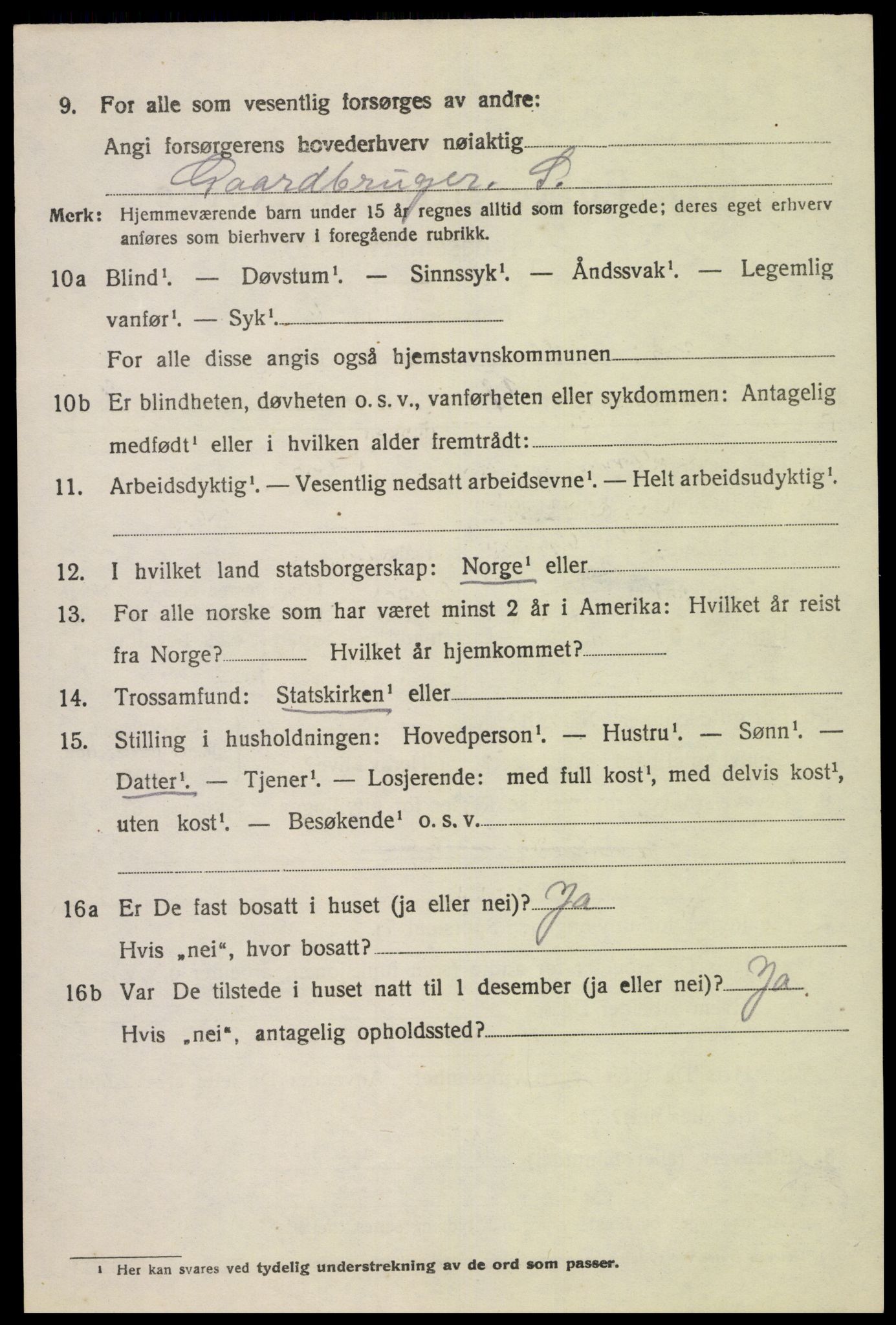 SAK, 1920 census for Fjotland, 1920, p. 1583