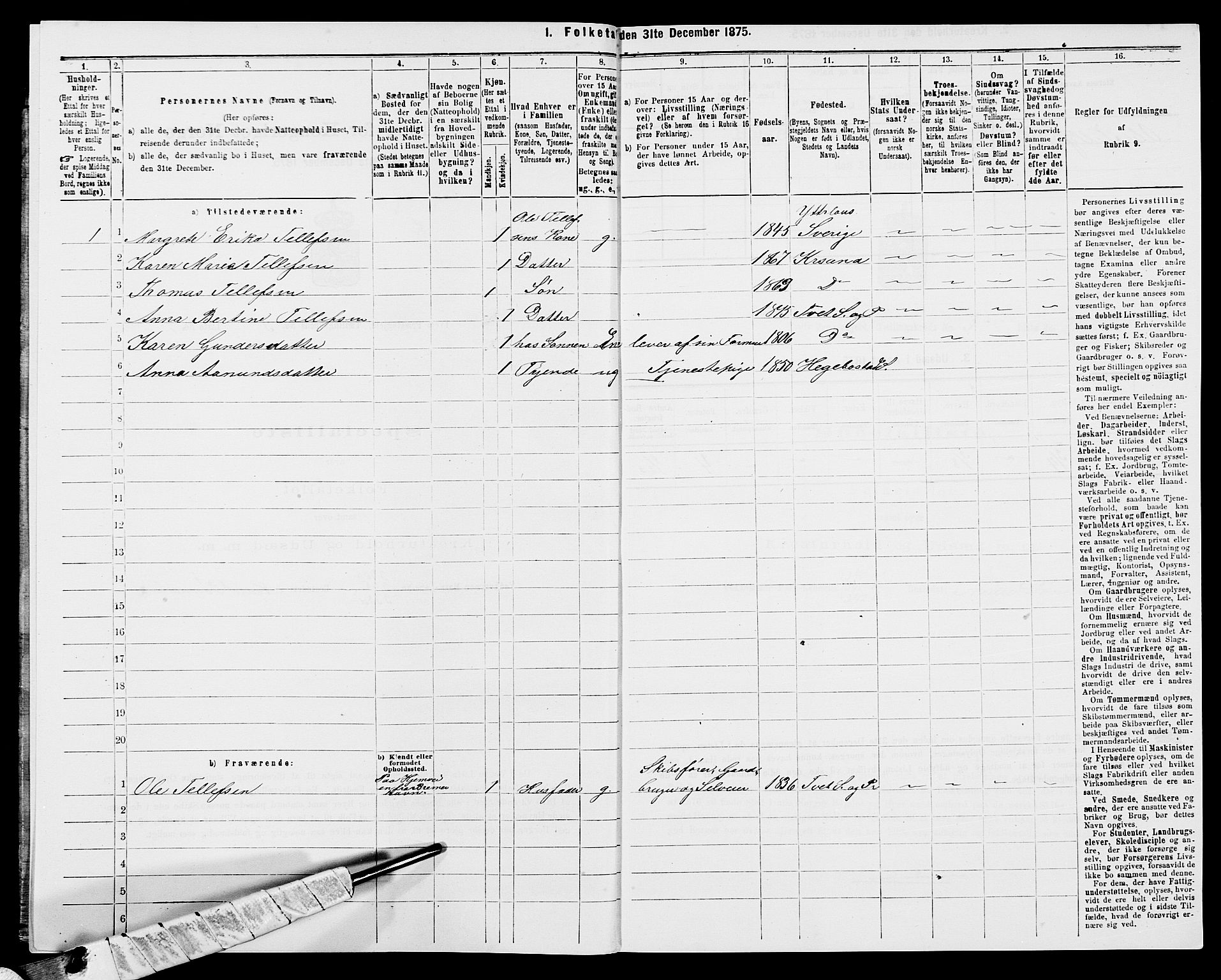 SAK, 1875 census for 1013P Tveit, 1875, p. 316