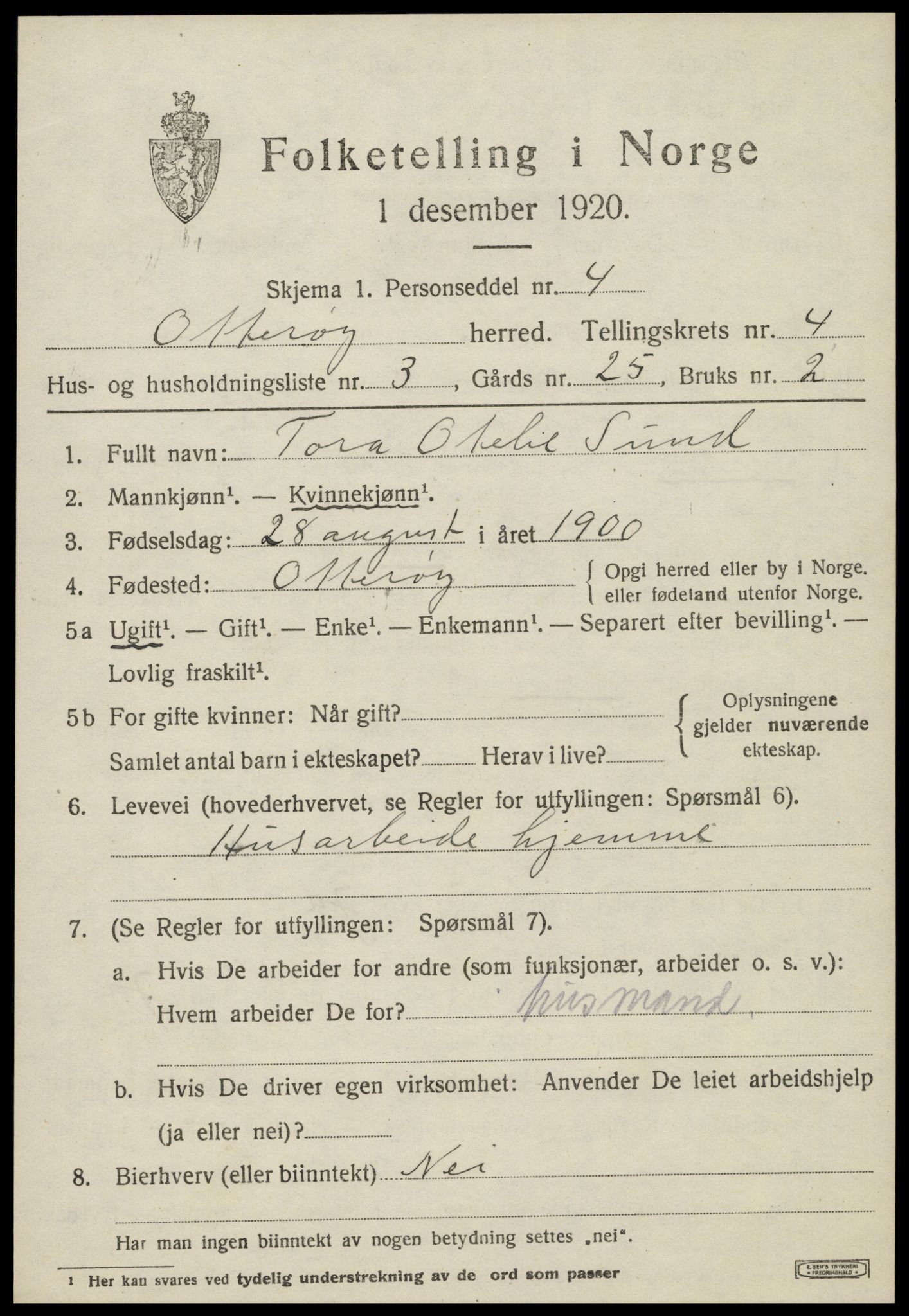 SAT, 1920 census for Otterøy, 1920, p. 1787