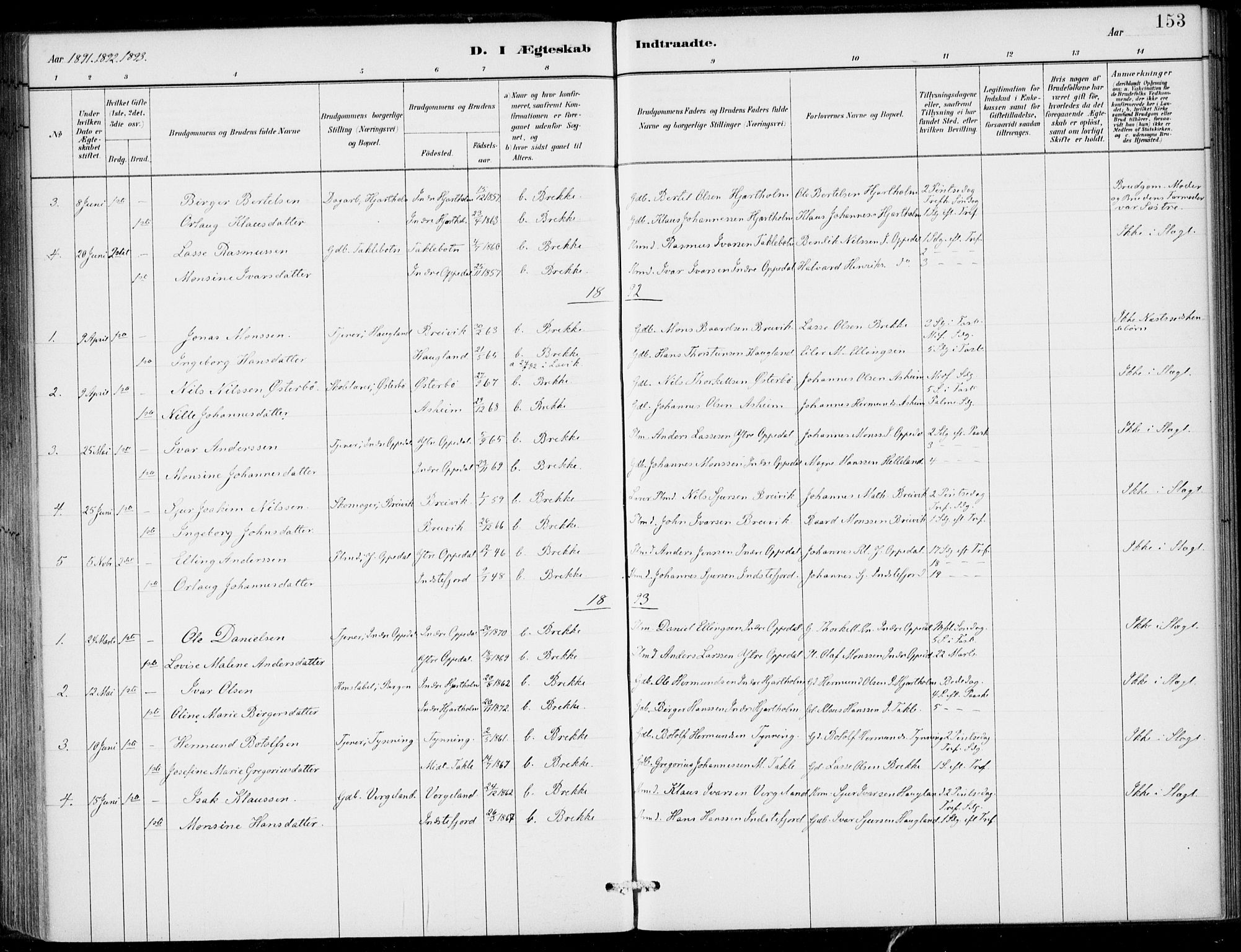 Gulen sokneprestembete, AV/SAB-A-80201/H/Haa/Haac/L0002: Parish register (official) no. C  2, 1882-1914, p. 153