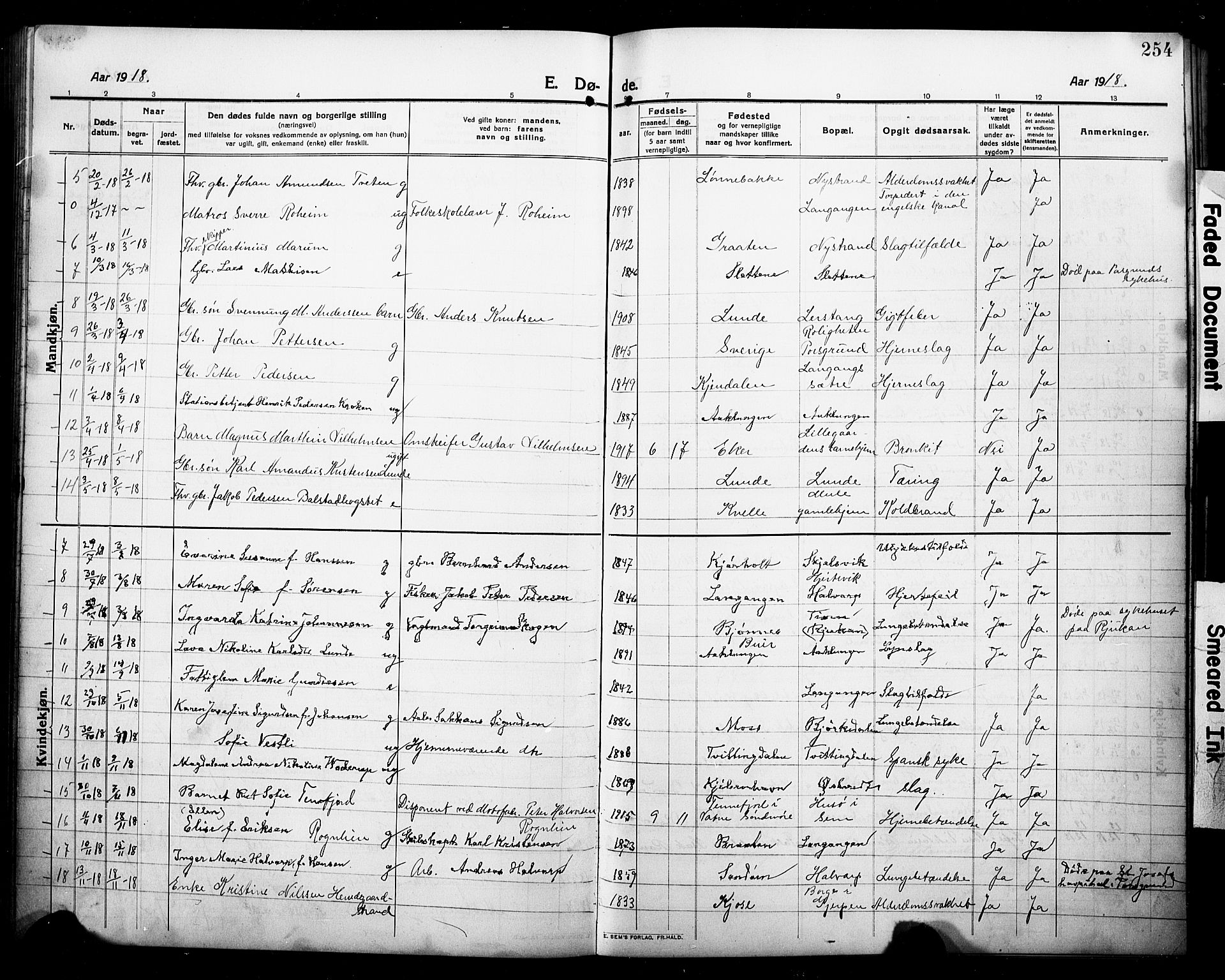 Eidanger kirkebøker, AV/SAKO-A-261/G/Ga/L0004: Parish register (copy) no. 4, 1912-1927, p. 254