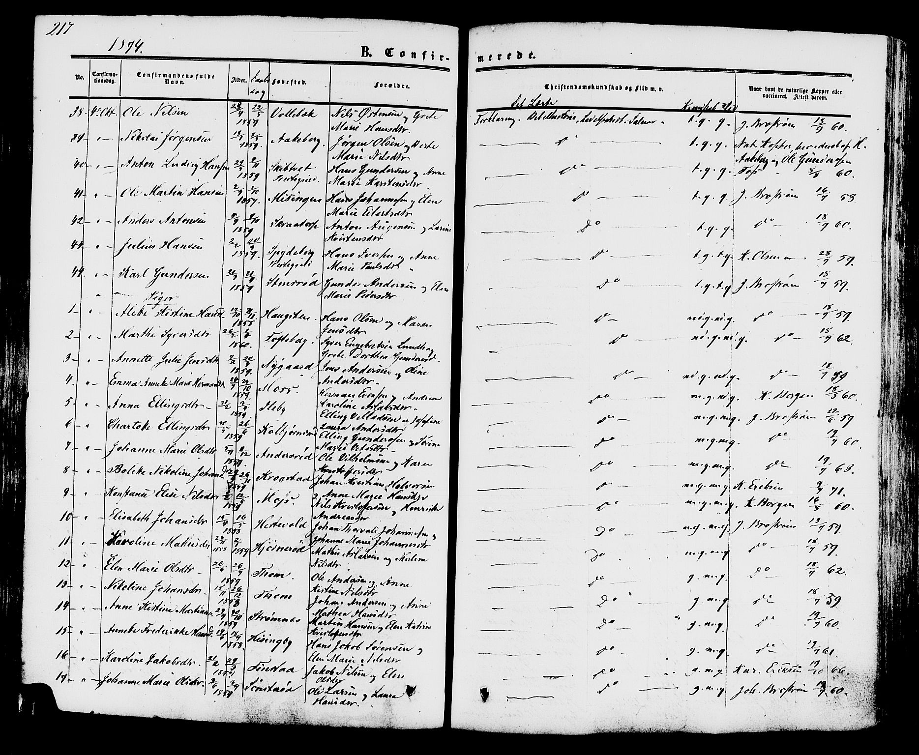 Råde prestekontor kirkebøker, SAO/A-2009/F/Fa/L0006: Parish register (official) no. 6, 1854-1877, p. 217