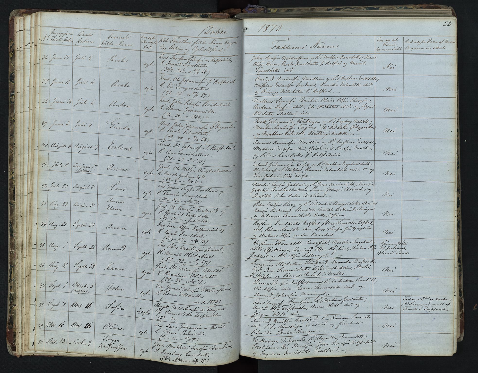 Vestre Gausdal prestekontor, SAH/PREST-094/H/Ha/Hab/L0001: Parish register (copy) no. 1, 1867-1895, p. 22