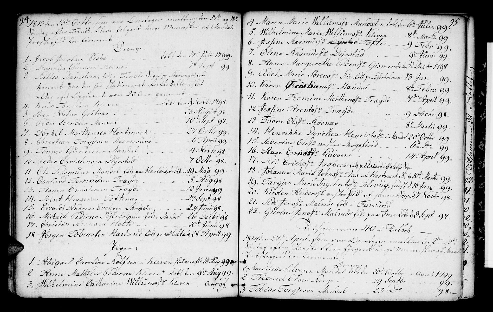 Mandal sokneprestkontor, AV/SAK-1111-0030/F/Fa/Faa/L0004: Parish register (official) no. A 4, 1745-1817, p. 94-95