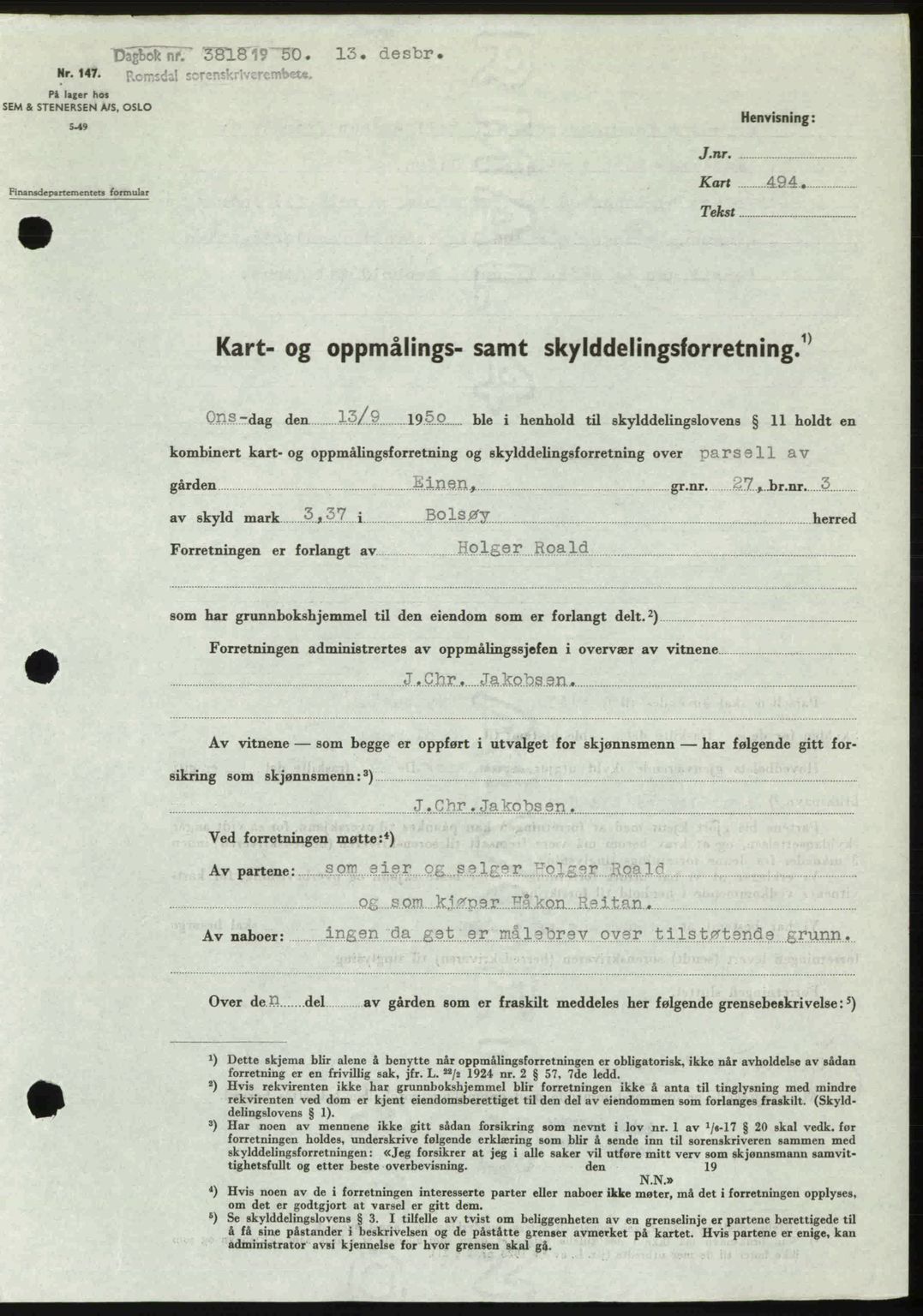 Romsdal sorenskriveri, AV/SAT-A-4149/1/2/2C: Mortgage book no. A35, 1950-1950, Diary no: : 3818/1950