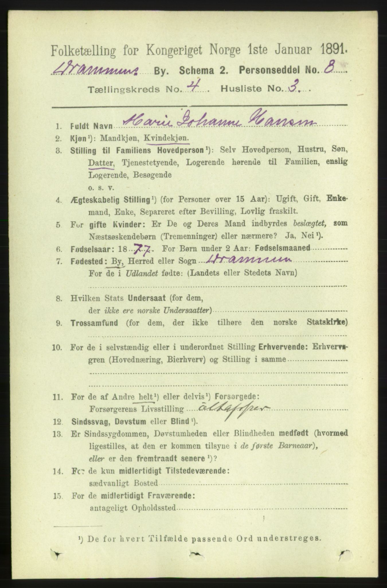 RA, 1891 census for 0602 Drammen, 1891, p. 5322