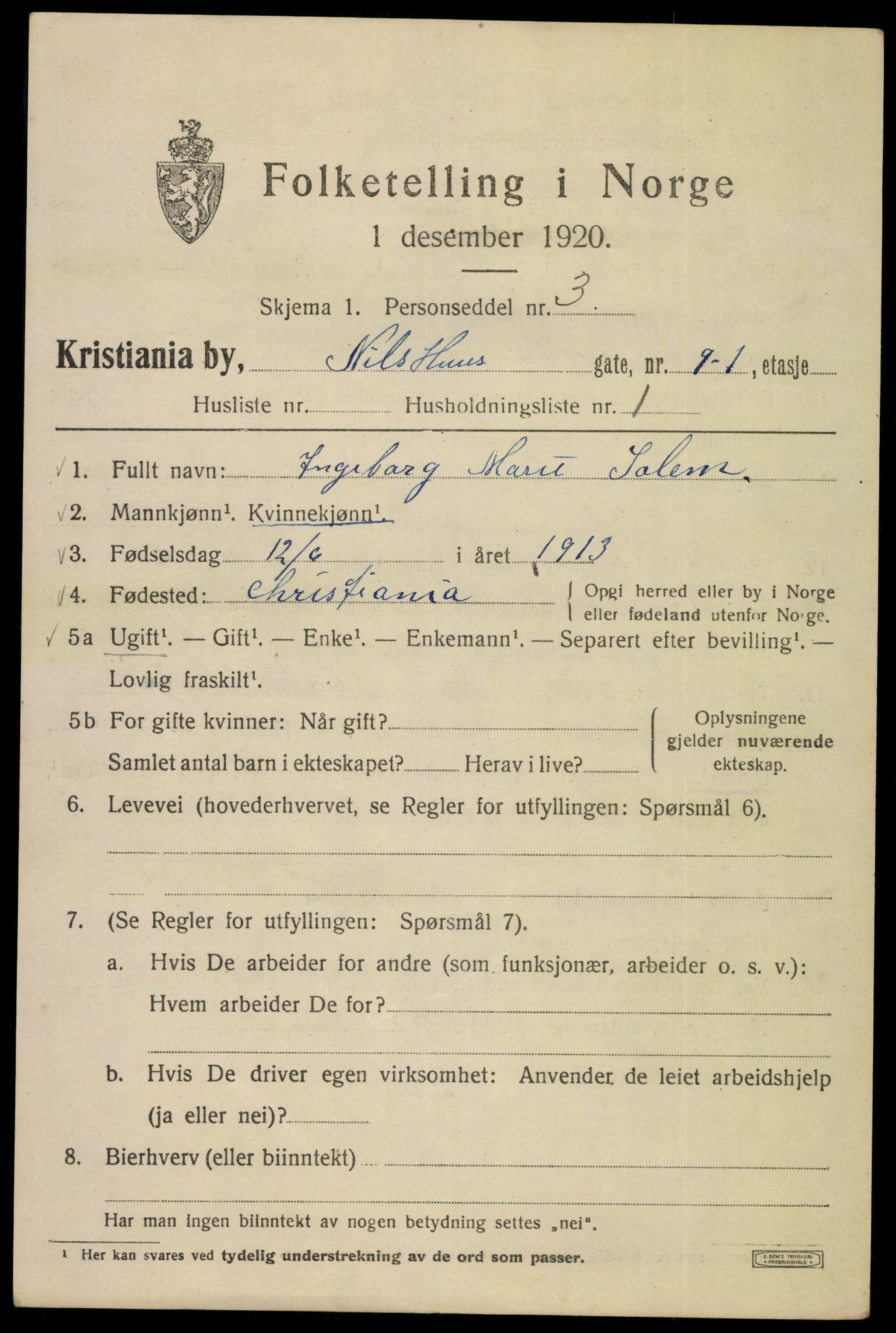 SAO, 1920 census for Kristiania, 1920, p. 413271