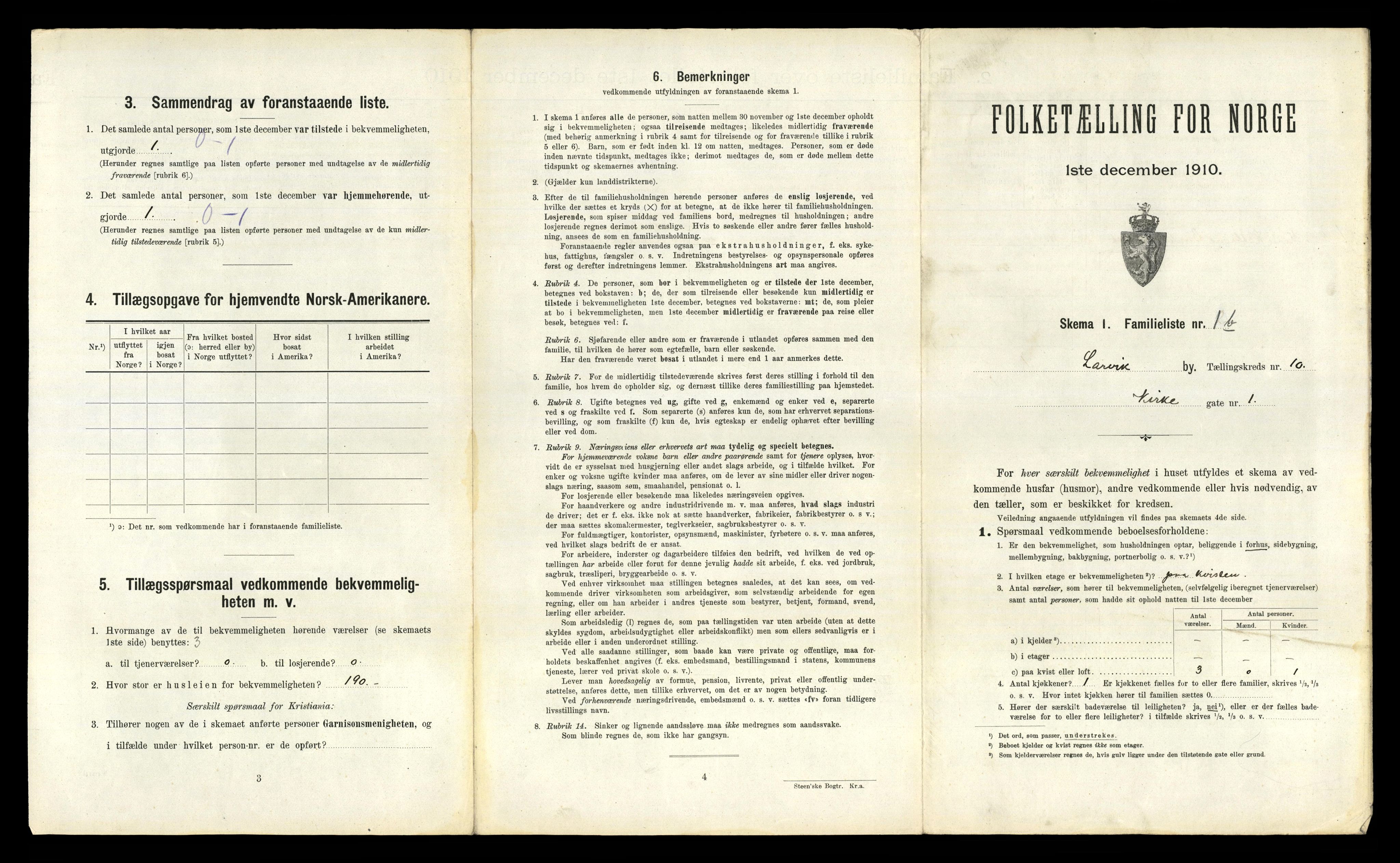 RA, 1910 census for Larvik, 1910, p. 3171