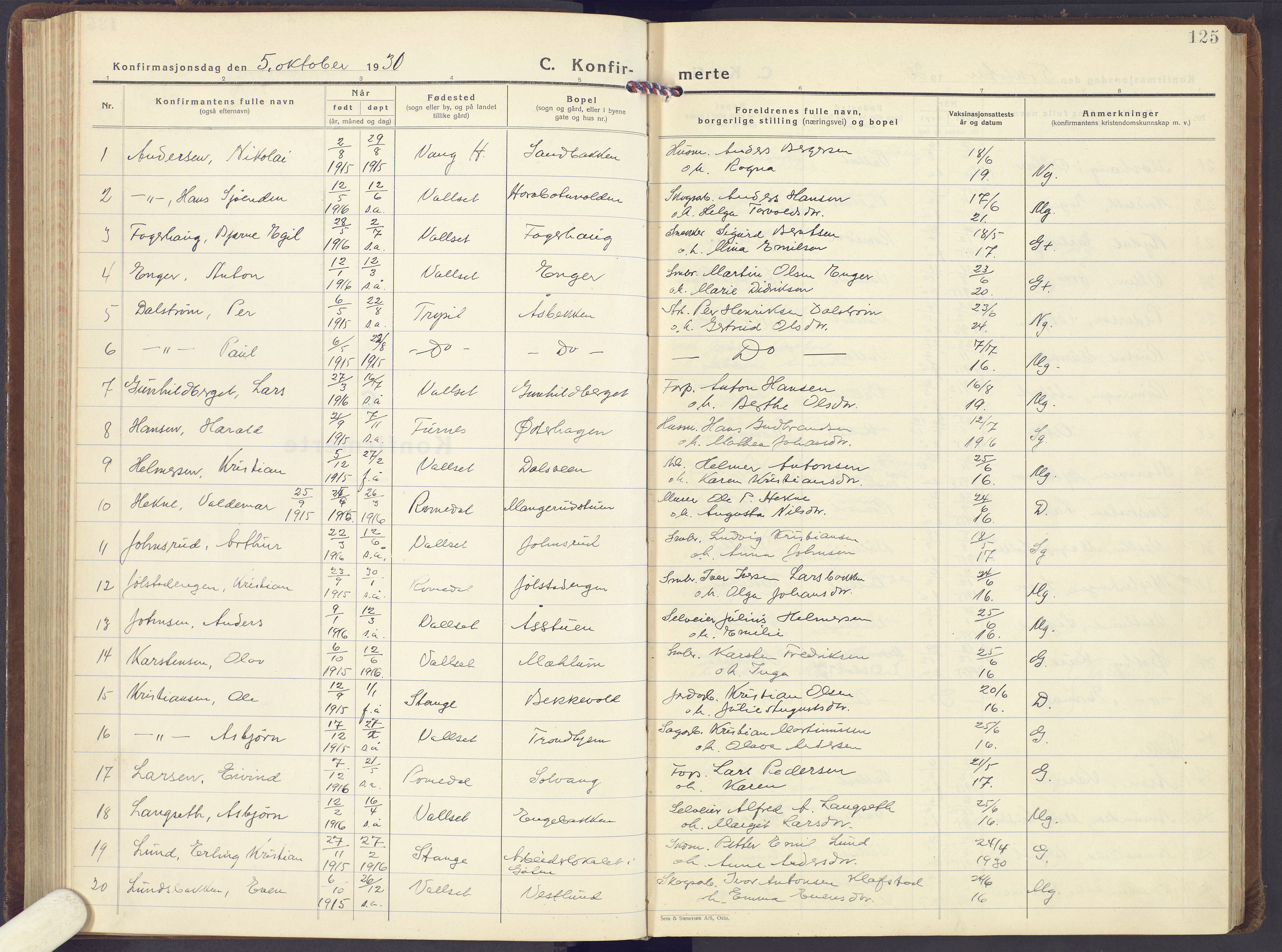 Romedal prestekontor, AV/SAH-PREST-004/K/L0013: Parish register (official) no. 13, 1930-1949, p. 125