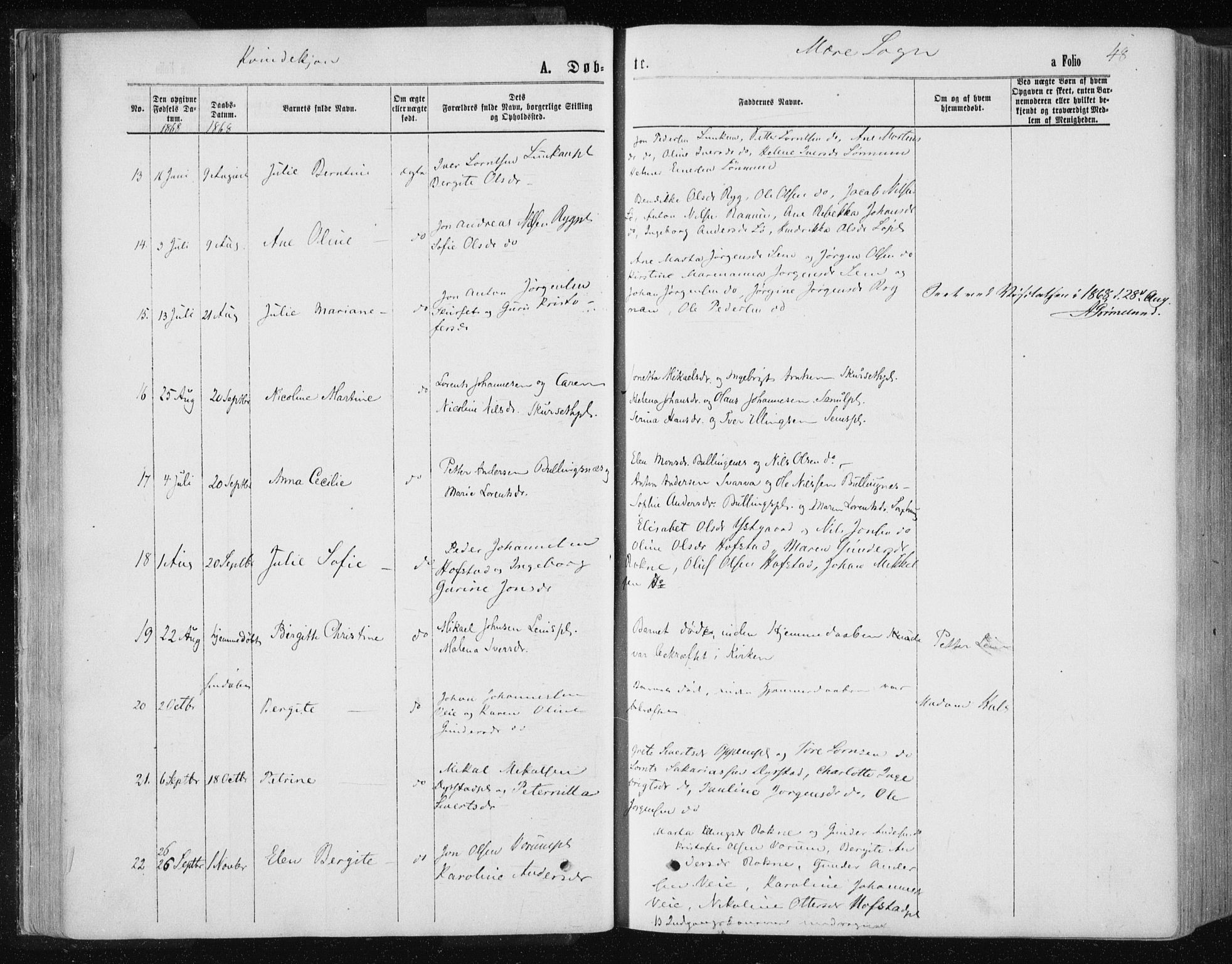 Ministerialprotokoller, klokkerbøker og fødselsregistre - Nord-Trøndelag, SAT/A-1458/735/L0345: Parish register (official) no. 735A08 /1, 1863-1872, p. 48