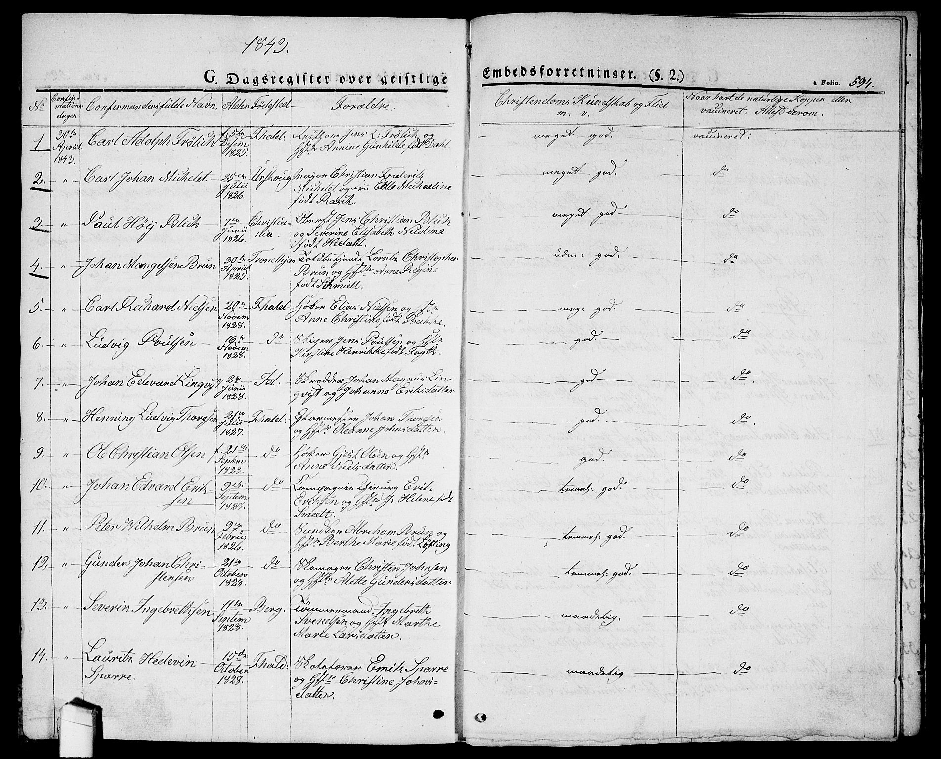 Halden prestekontor Kirkebøker, AV/SAO-A-10909/G/Ga/L0003: Parish register (copy) no. 3, 1834-1844, p. 594