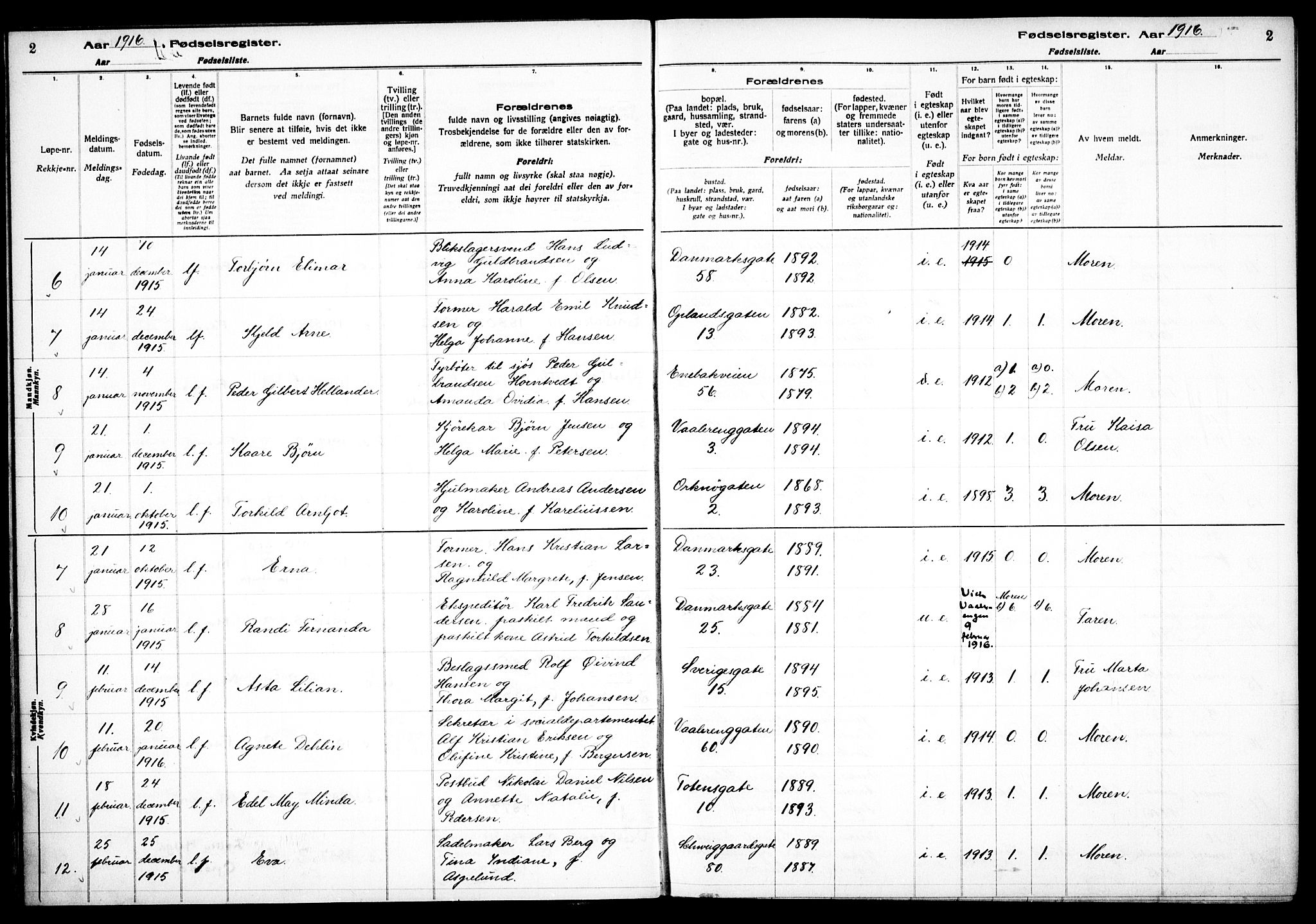 Vålerengen prestekontor Kirkebøker, SAO/A-10878/J/Ja/L0001: Birth register no. 1, 1916-1924, p. 2