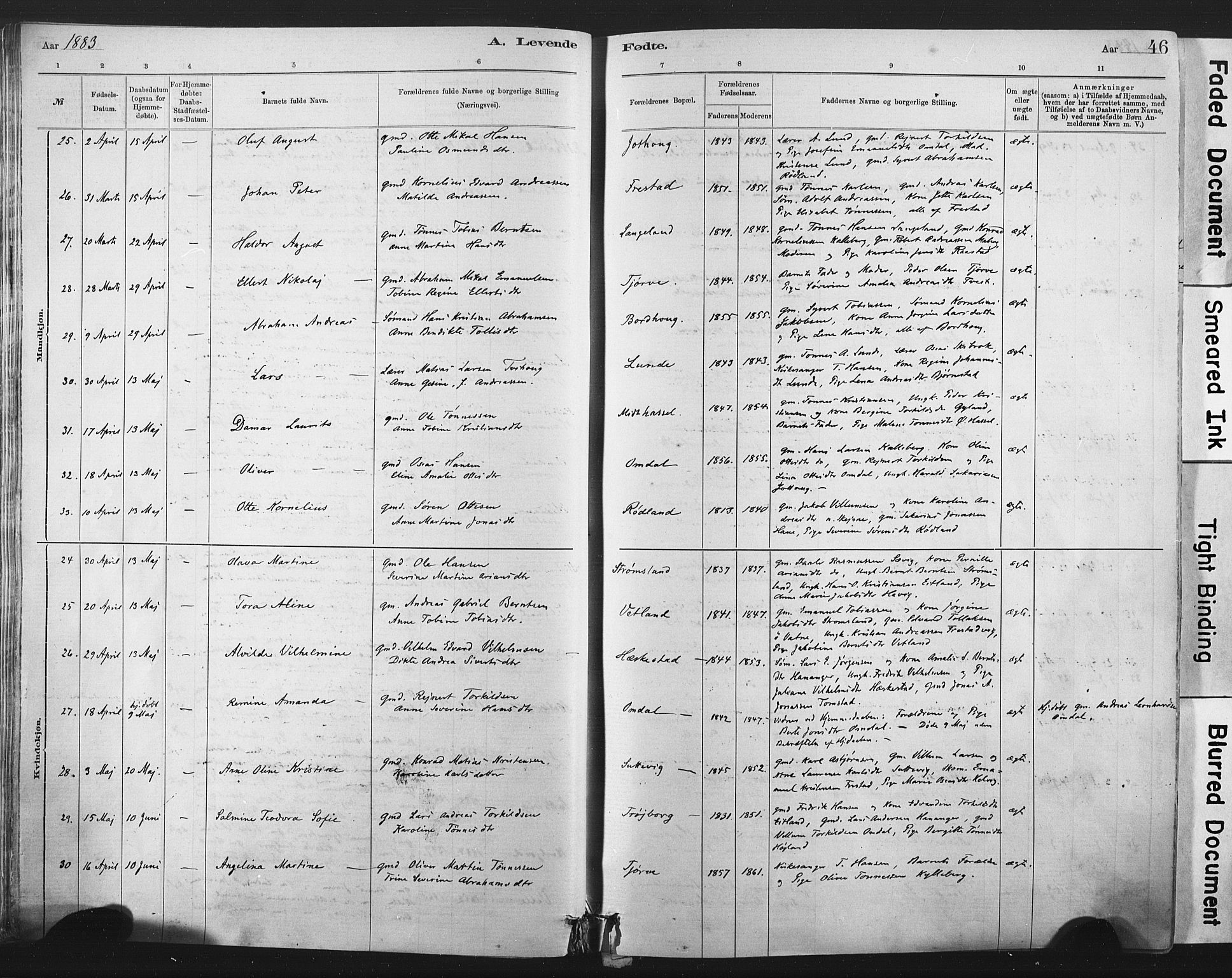 Lista sokneprestkontor, AV/SAK-1111-0027/F/Fa/L0012: Parish register (official) no. A 12, 1879-1903, p. 46