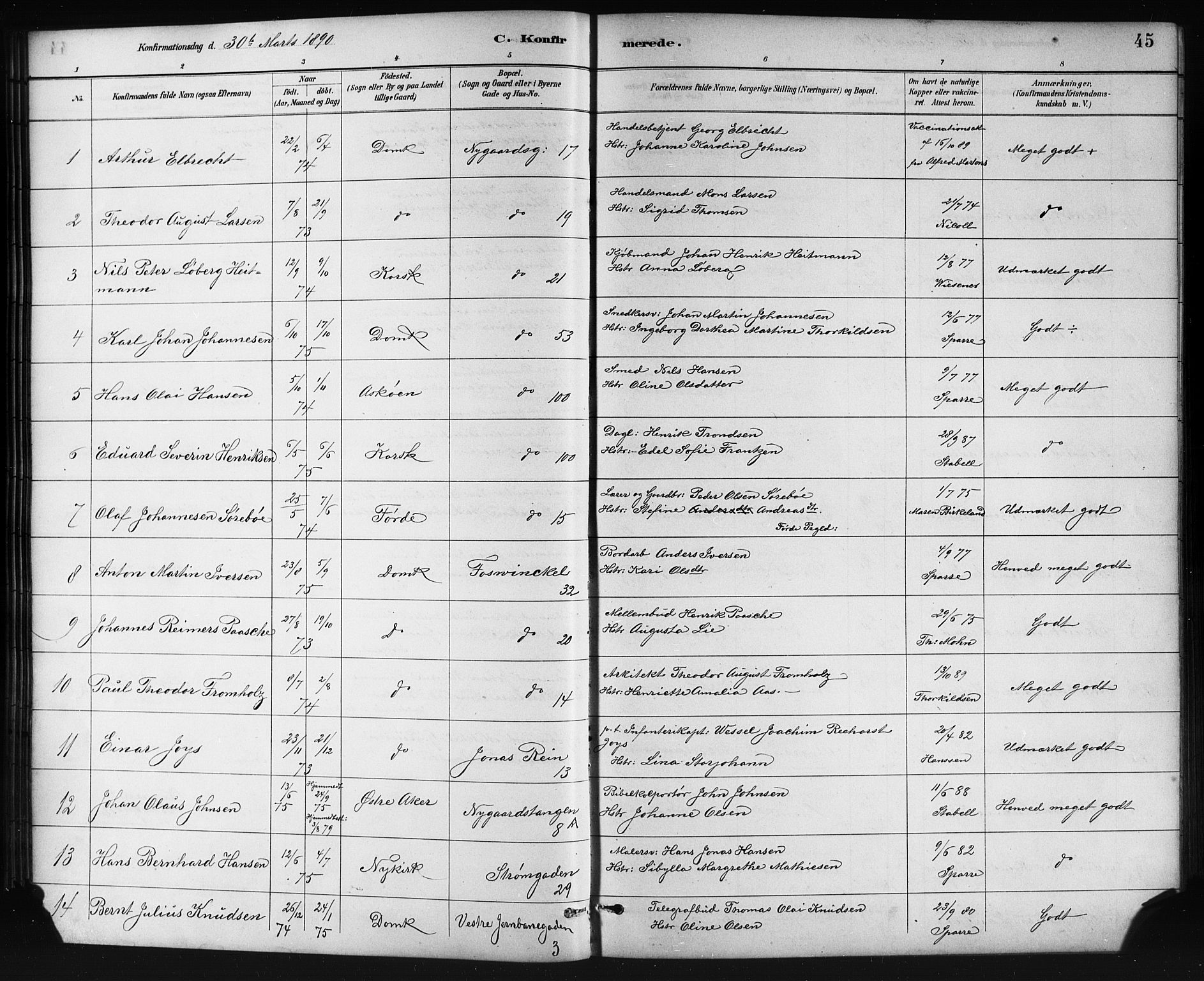 Johanneskirken sokneprestembete, SAB/A-76001/H/Hab: Parish register (copy) no. B 1, 1885-1907, p. 45