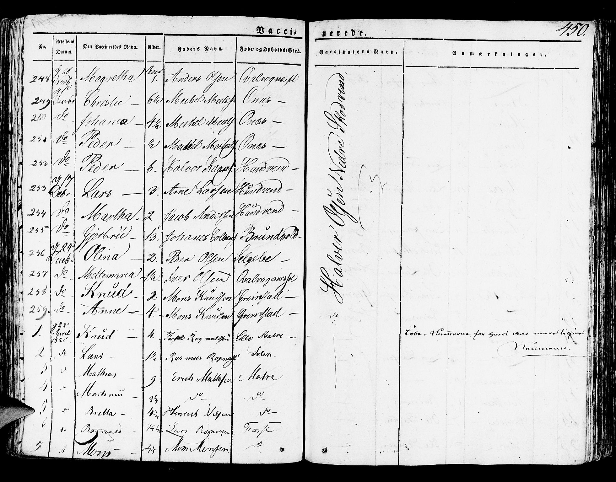 Lindås Sokneprestembete, SAB/A-76701/H/Haa: Parish register (official) no. A 8, 1823-1836, p. 450