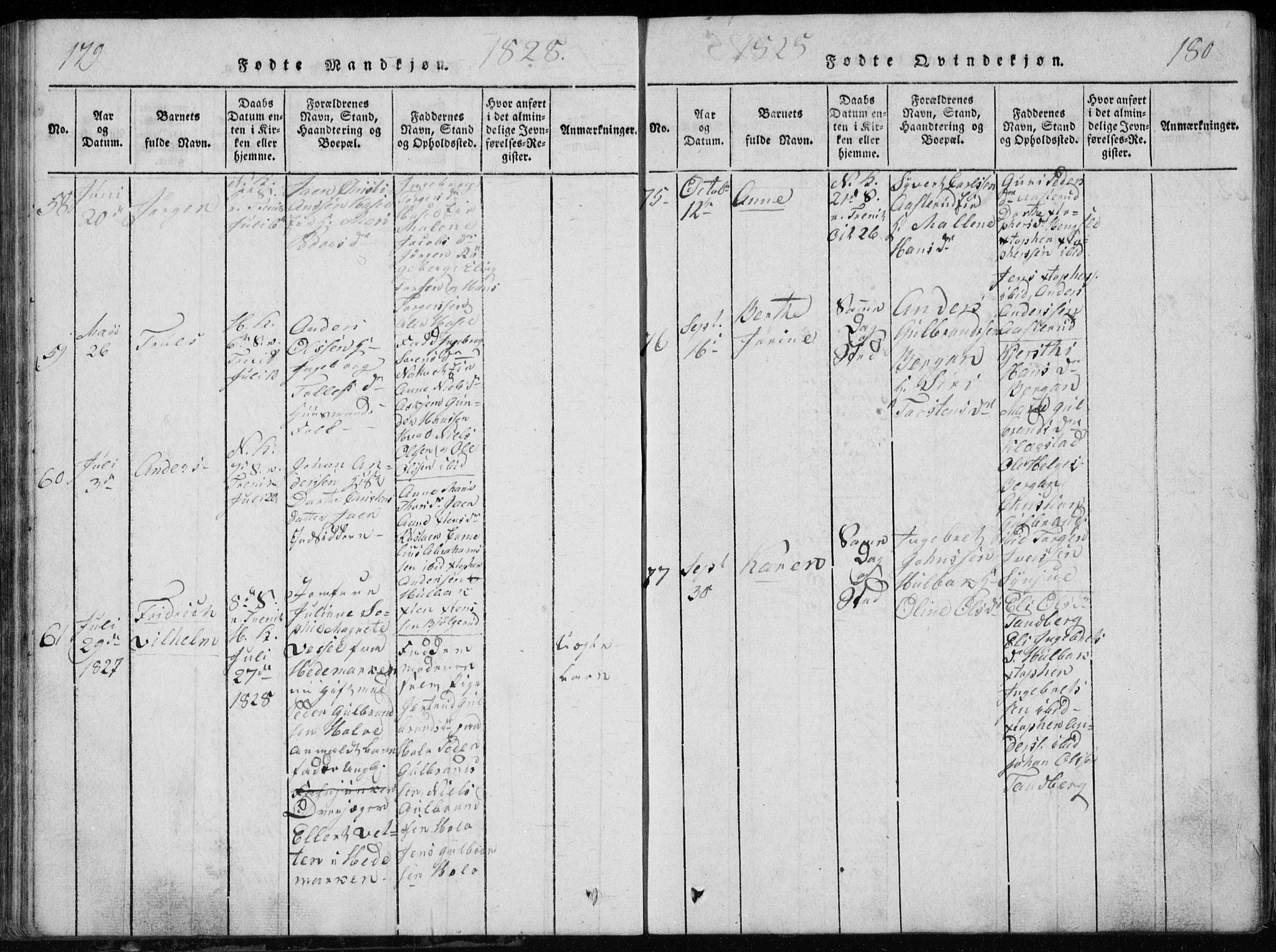 Modum kirkebøker, AV/SAKO-A-234/G/Ga/L0002: Parish register (copy) no. I 2, 1824-1832, p. 179-180