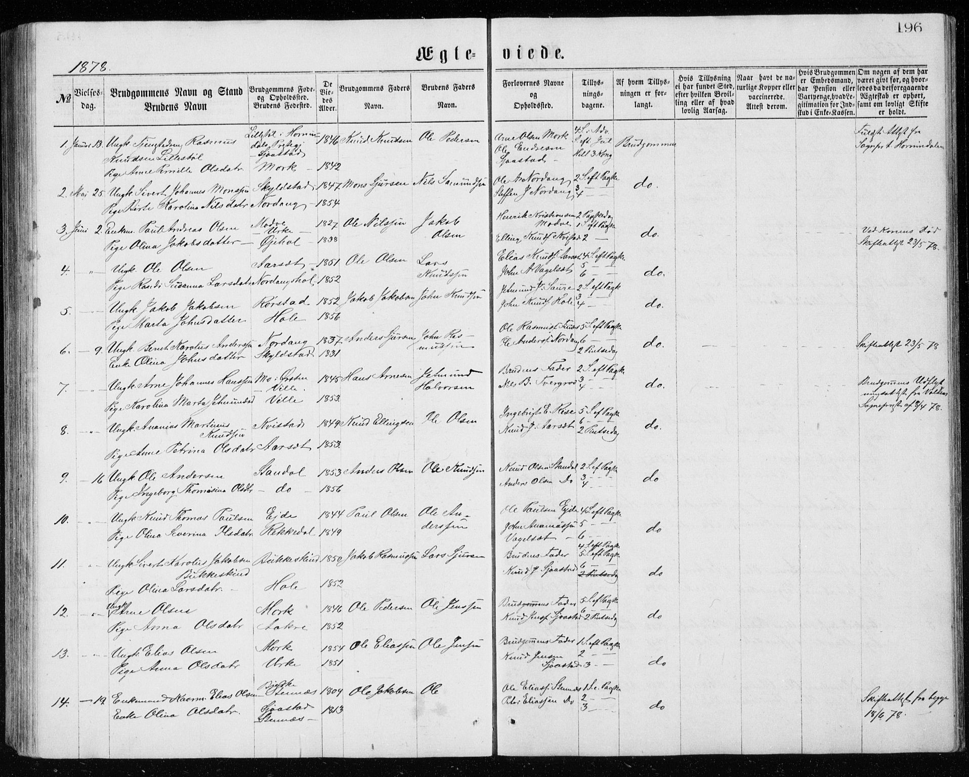 Ministerialprotokoller, klokkerbøker og fødselsregistre - Møre og Romsdal, AV/SAT-A-1454/515/L0214: Parish register (copy) no. 515C01, 1865-1883, p. 196