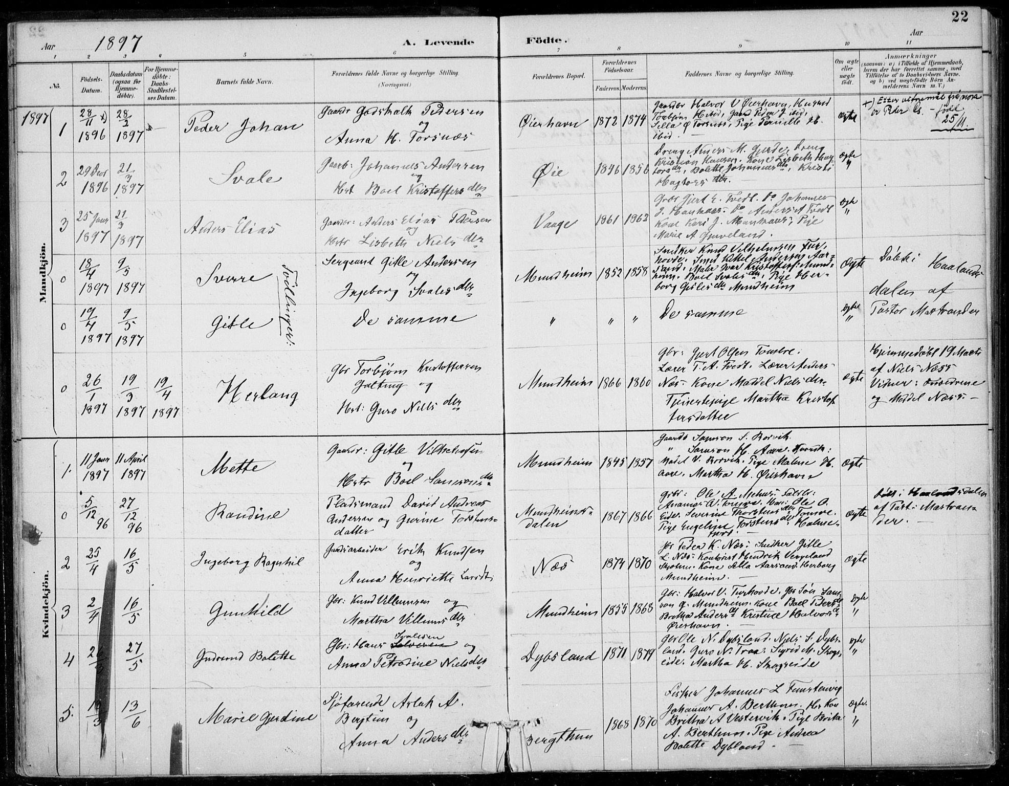 Strandebarm sokneprestembete, SAB/A-78401/H/Haa: Parish register (official) no. D  1, 1886-1912, p. 22