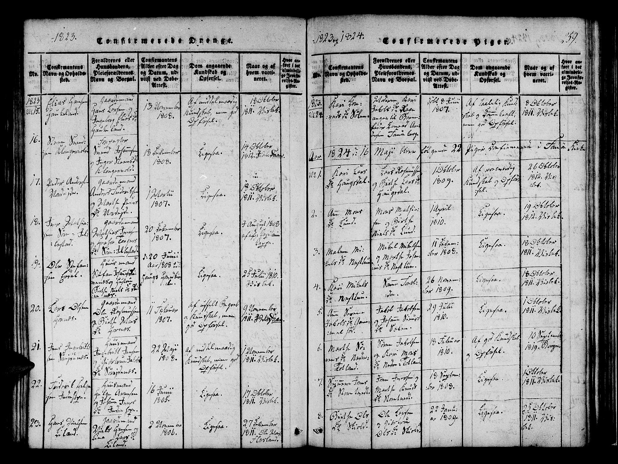 Fana Sokneprestembete, SAB/A-75101/H/Haa/Haaa/L0007: Parish register (official) no. A 7, 1816-1828, p. 259