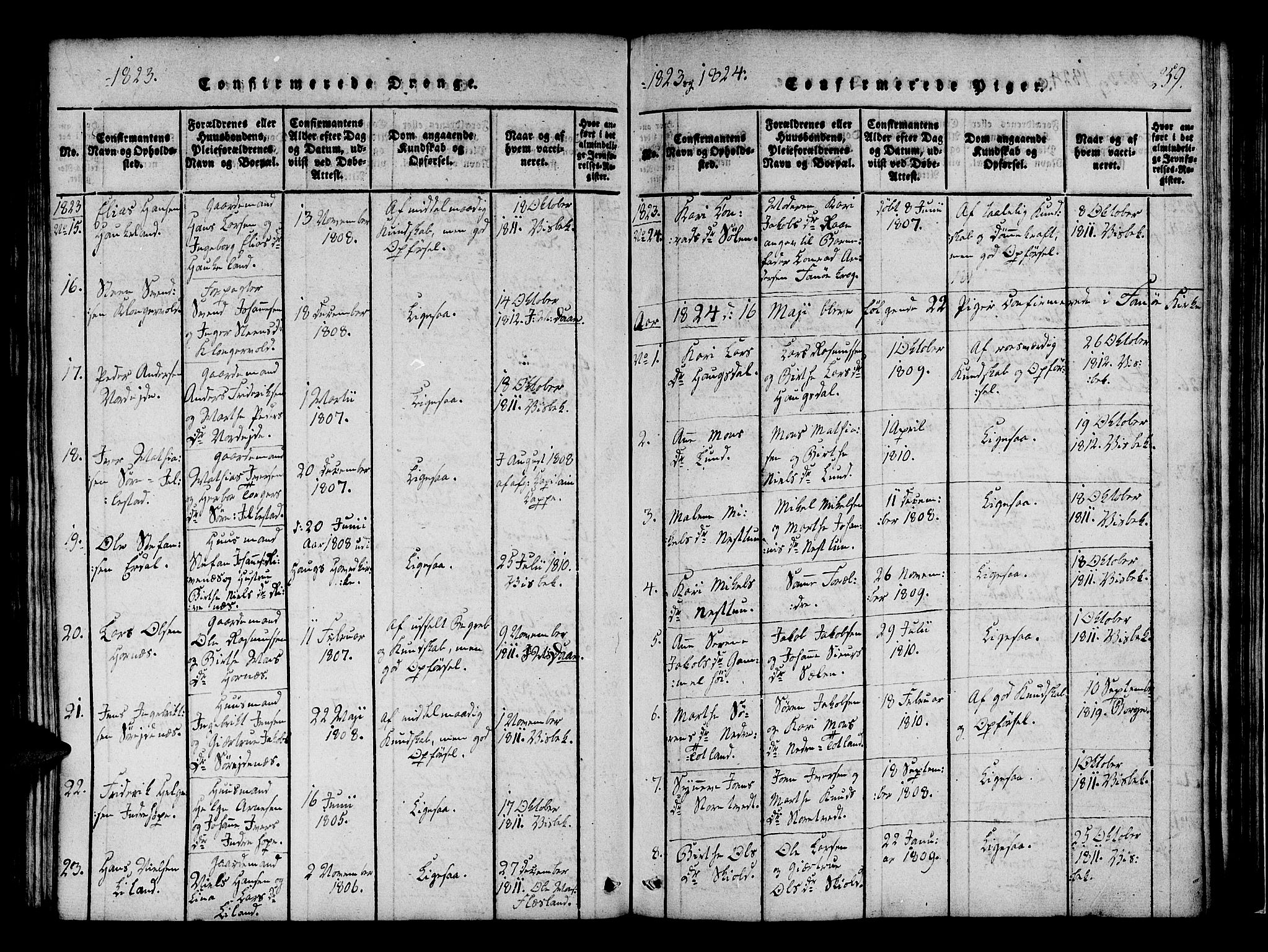 Fana Sokneprestembete, AV/SAB-A-75101/H/Haa/Haaa/L0007: Parish register (official) no. A 7, 1816-1828, p. 259