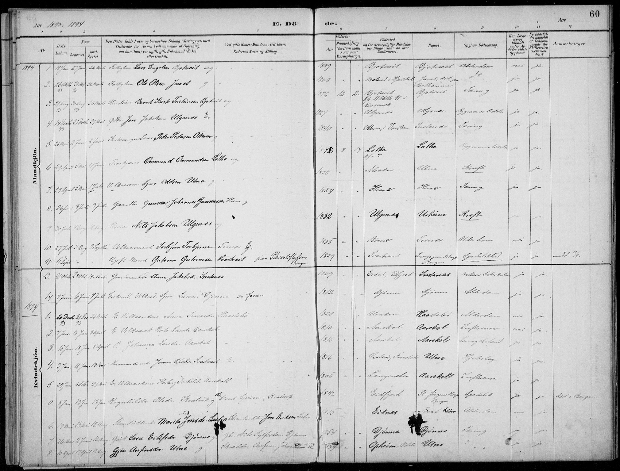 Ullensvang sokneprestembete, SAB/A-78701/H/Haa: Parish register (official) no. E  3, 1883-1916, p. 60
