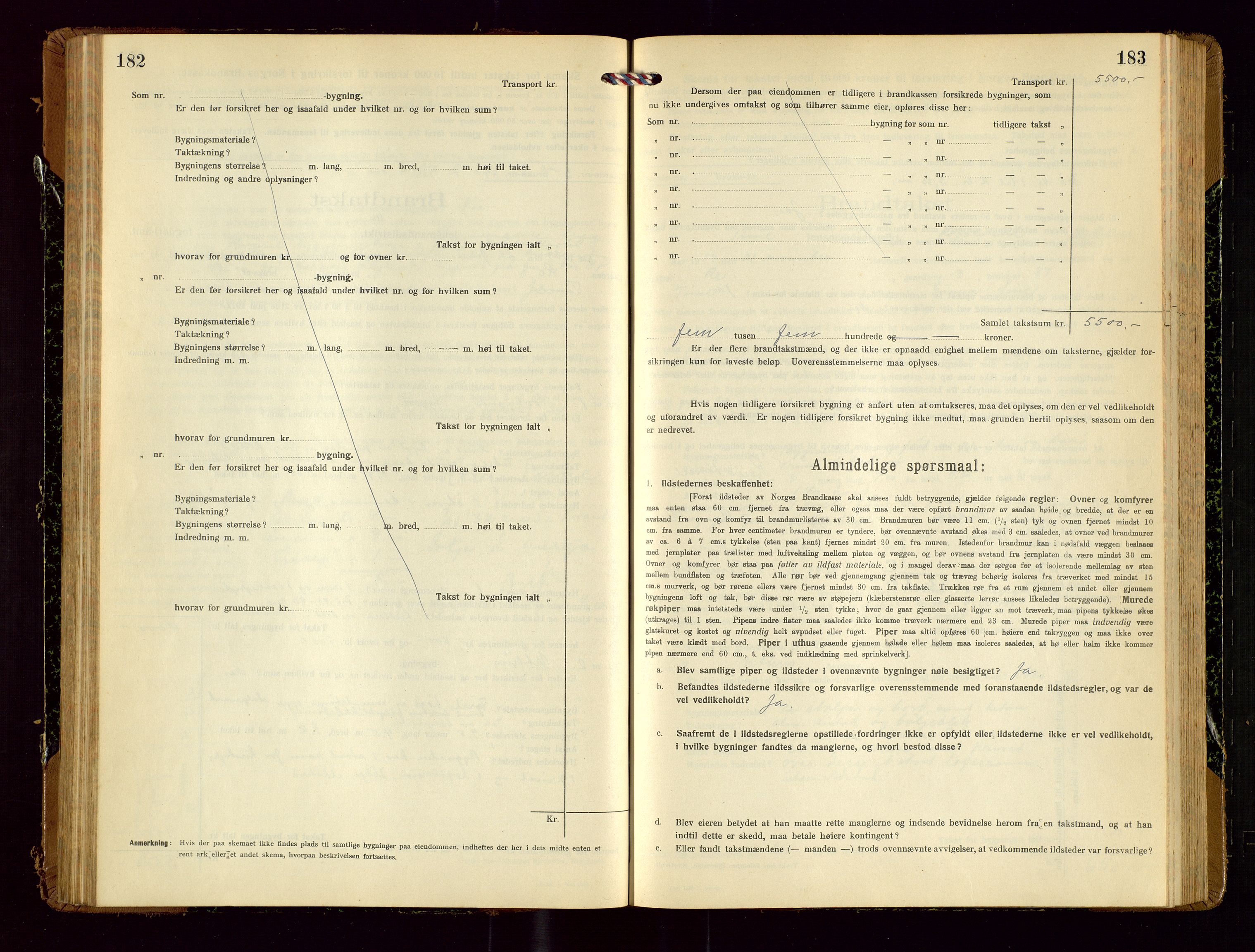 Time lensmannskontor, SAST/A-100420/Gob/L0002: Branntakstprotokoll, 1919-1952, p. 182-183