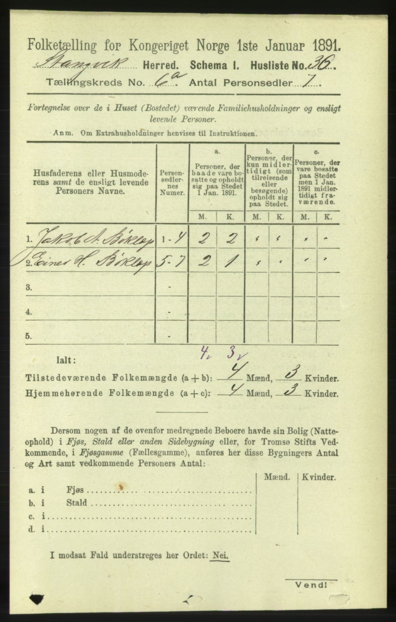 RA, 1891 census for 1564 Stangvik, 1891, p. 2644