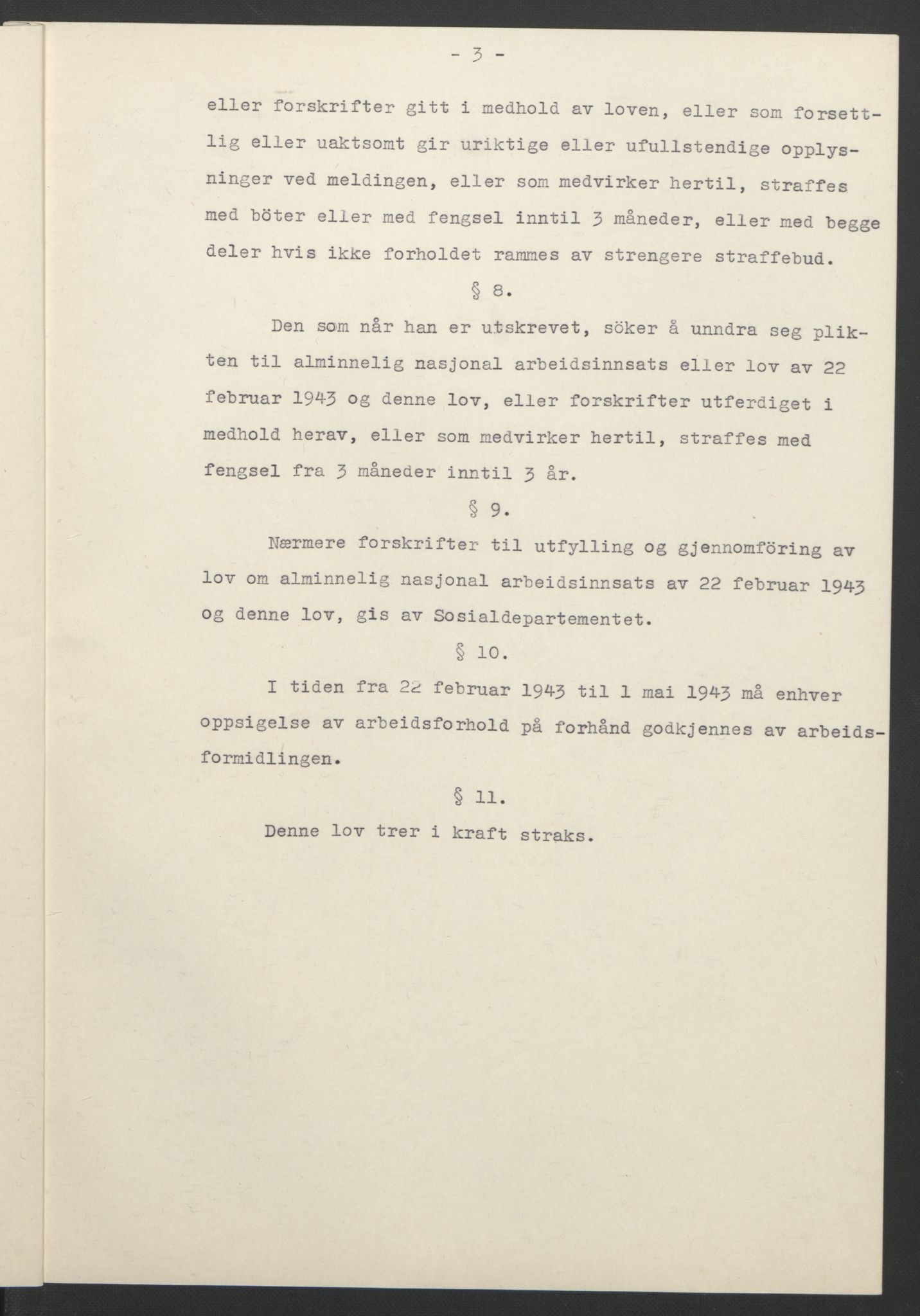 NS-administrasjonen 1940-1945 (Statsrådsekretariatet, de kommisariske statsråder mm), AV/RA-S-4279/D/Db/L0099: Lover, 1943, p. 144