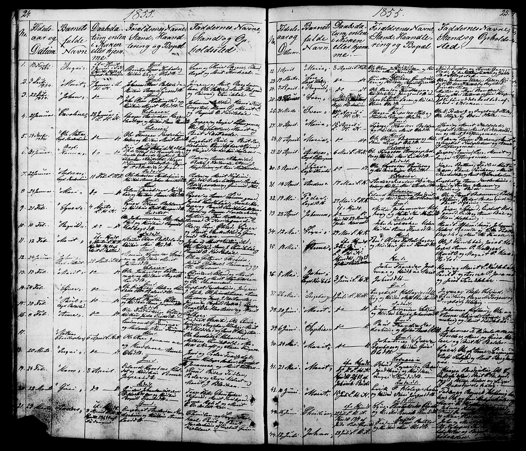 Lesja prestekontor, SAH/PREST-068/H/Ha/Hab/L0005: Parish register (copy) no. 5, 1850-1894, p. 24-25