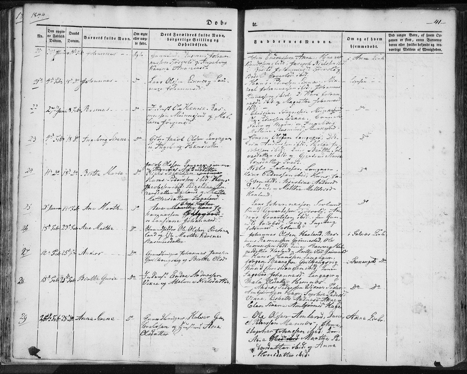 Skudenes sokneprestkontor, AV/SAST-A -101849/H/Ha/Haa/L0002: Parish register (official) no. A 2.1, 1841-1846, p. 41