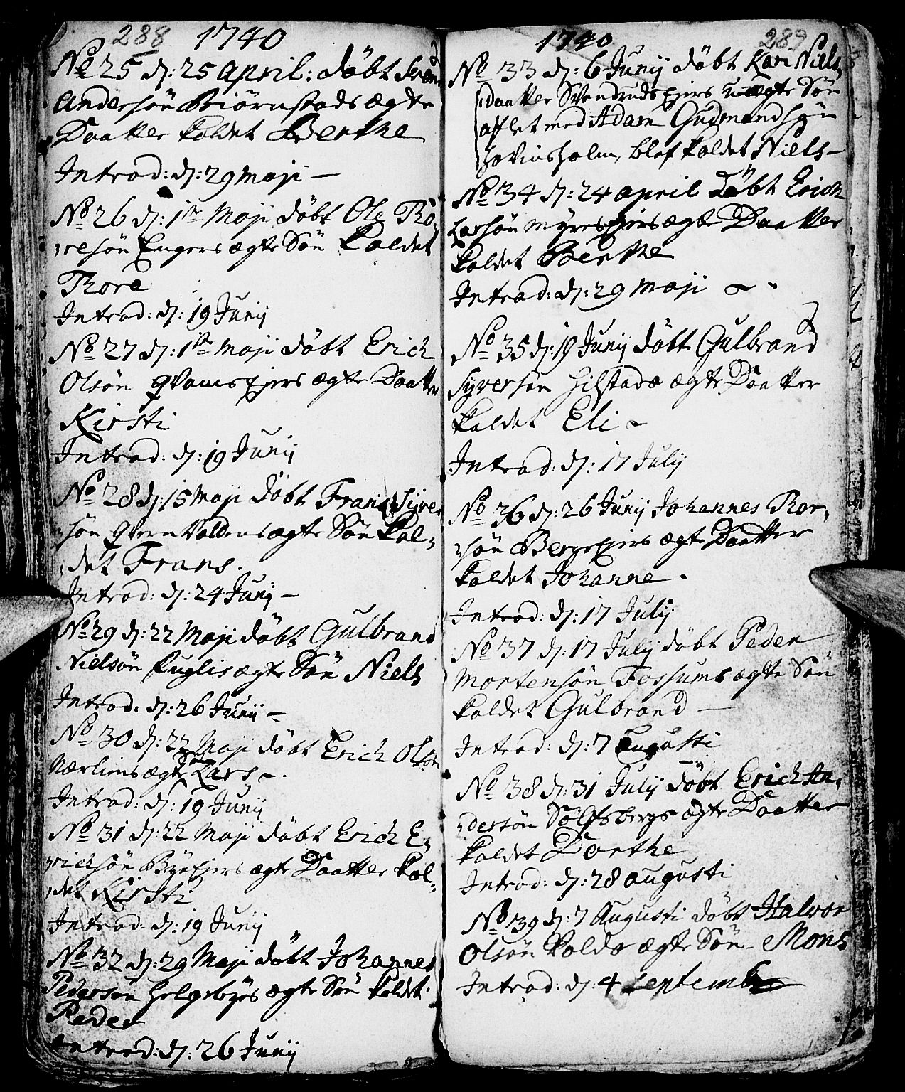 Nes prestekontor, Hedmark, AV/SAH-PREST-020/L/La/L0001: Parish register (copy) no. 1, 1663-1784, p. 288-289