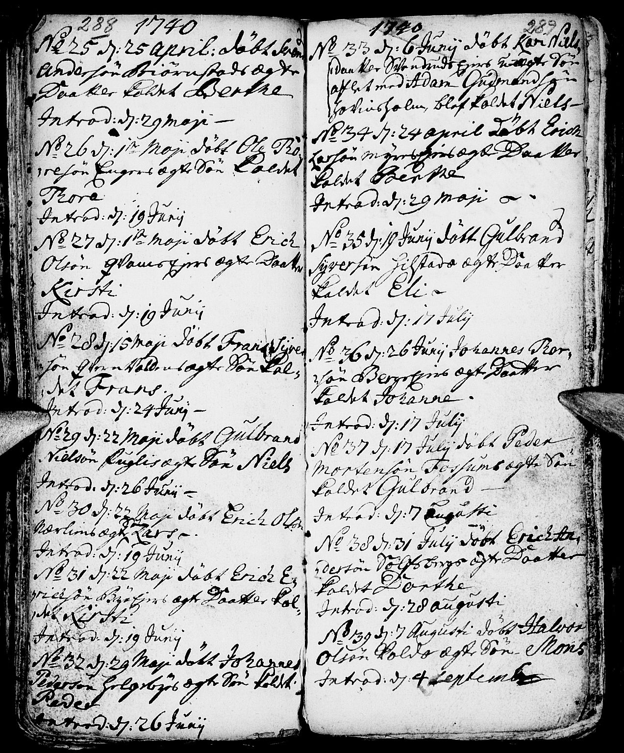 Nes prestekontor, Hedmark, AV/SAH-PREST-020/L/La/L0001: Parish register (copy) no. 1, 1663-1784, p. 288-289