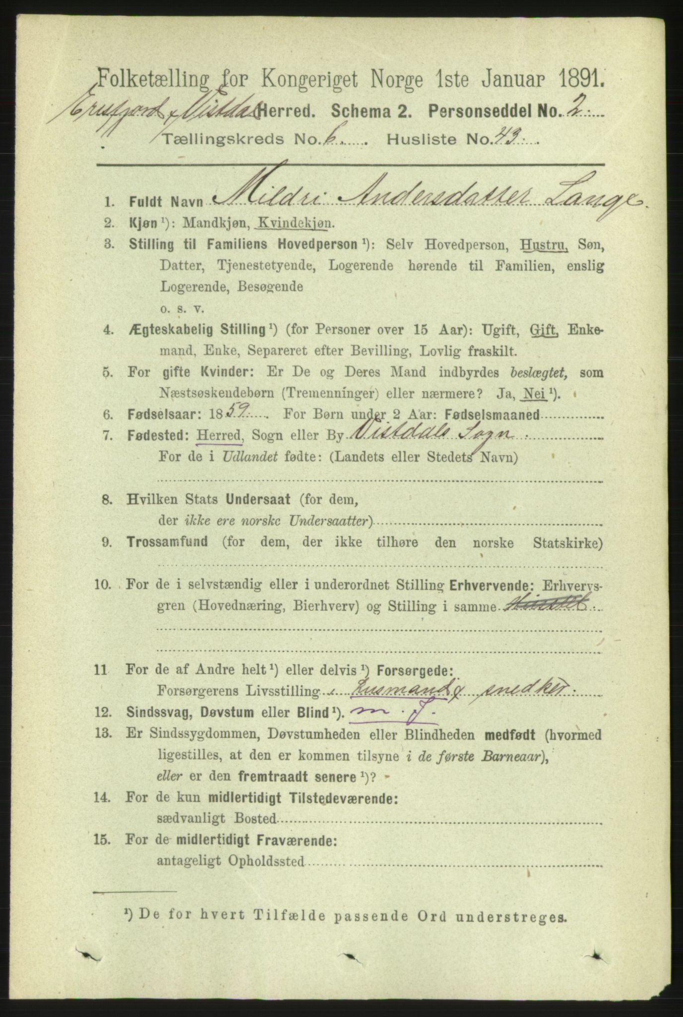 RA, 1891 census for 1542 Eresfjord og Vistdal, 1891, p. 1768