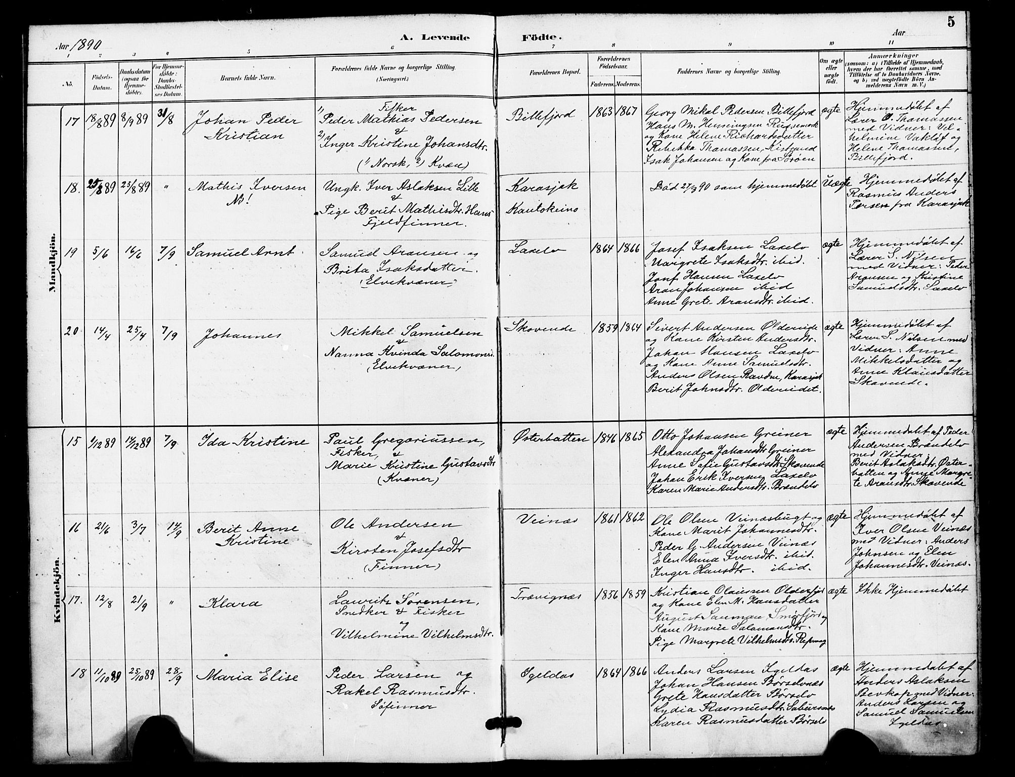 Kistrand/Porsanger sokneprestembete, AV/SATØ-S-1351/H/Ha/L0008.kirke: Parish register (official) no. 8, 1890-1898, p. 5